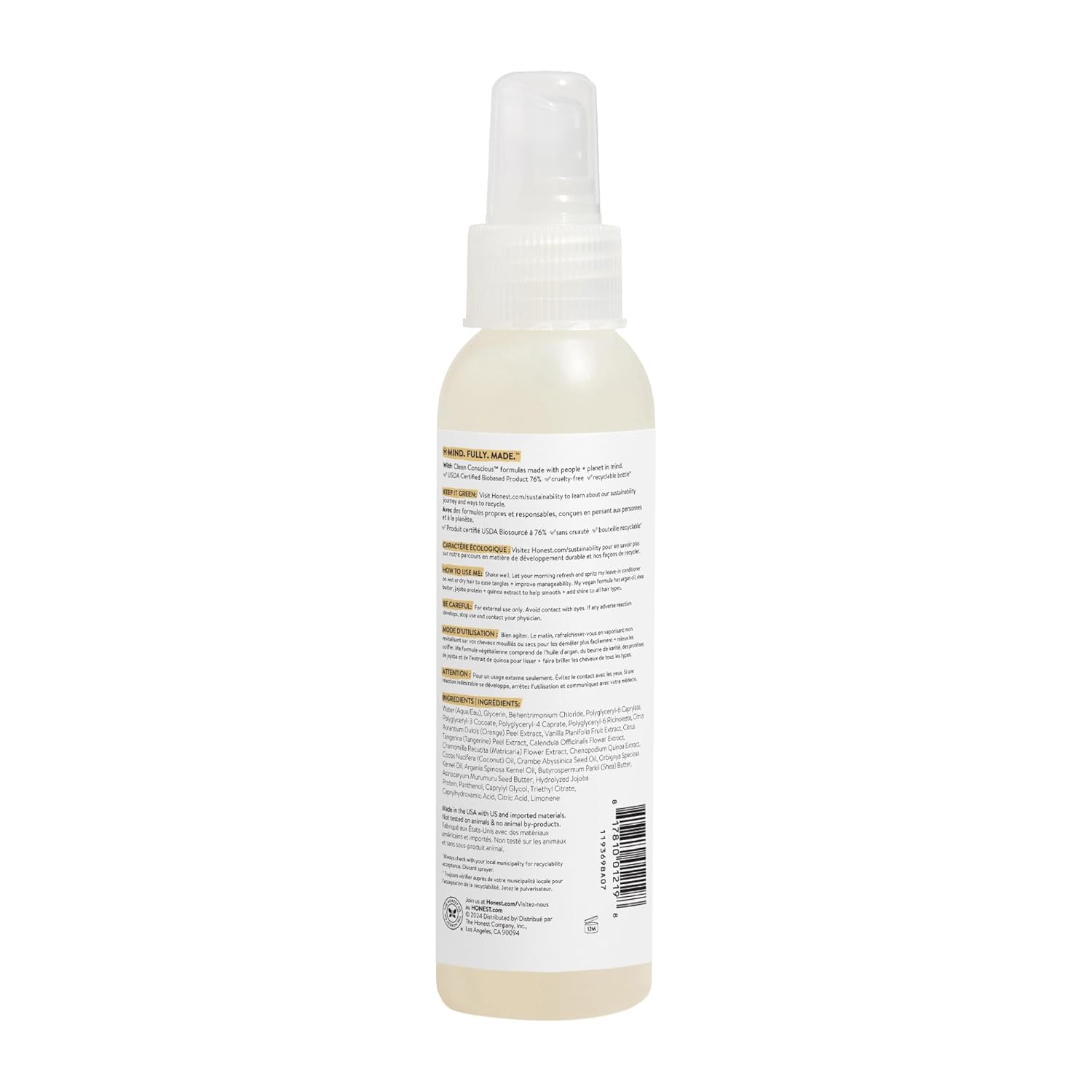 The Honest Company Conditioning Hair Detangler | Leave-in Conditioner + Fortifying Spray | Tear-free, Cruelty-Free, Hypoallergenic | Citrus Vanilla Refresh, 4 fl oz - Image 9