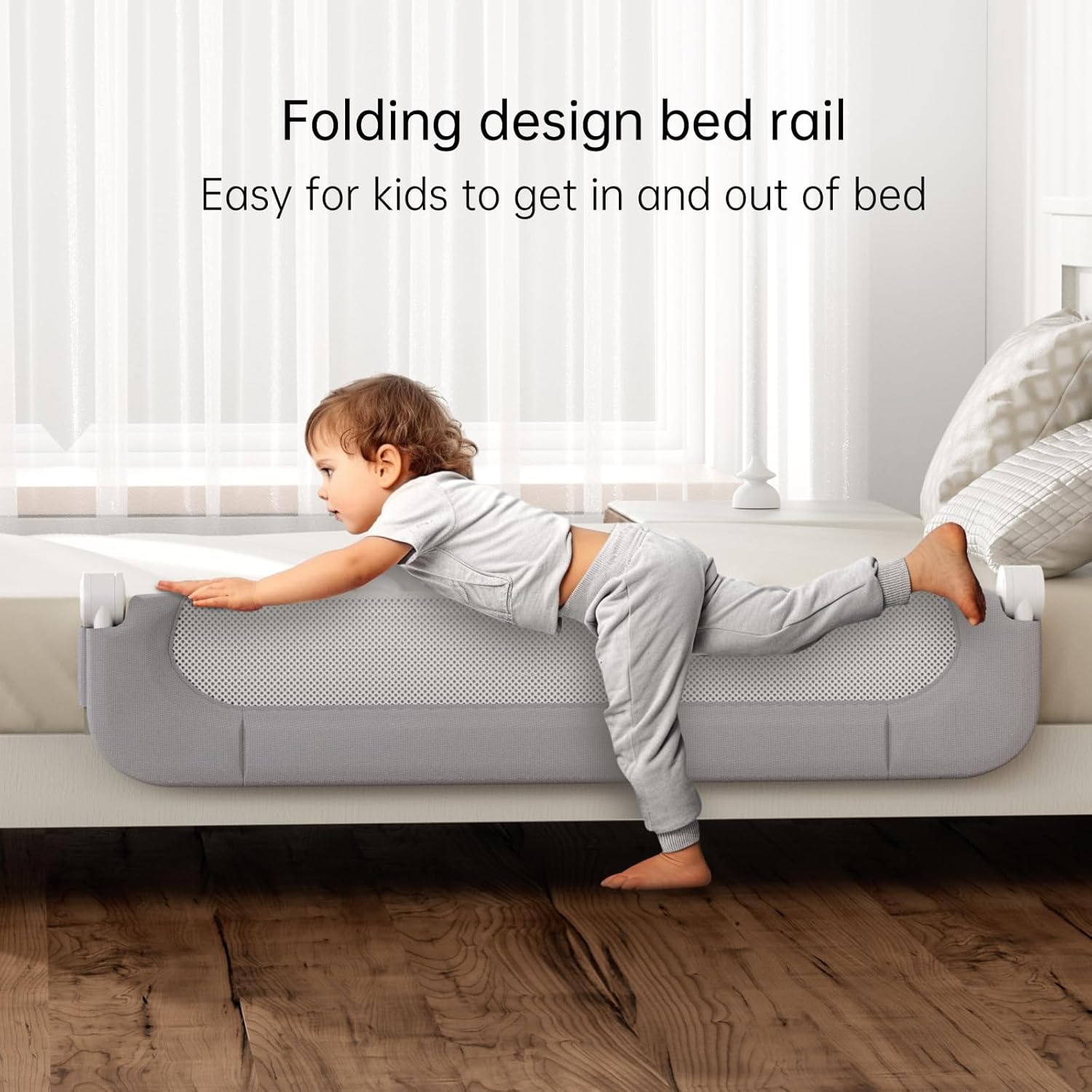 Folding Bed Rail for Toddlers,Baby Bed Rail Guard with Reinforced Anchor Safety System,Fit Bunk,Full Size,Queen,King,Twin(Grey,71"x23.6") - Image 4