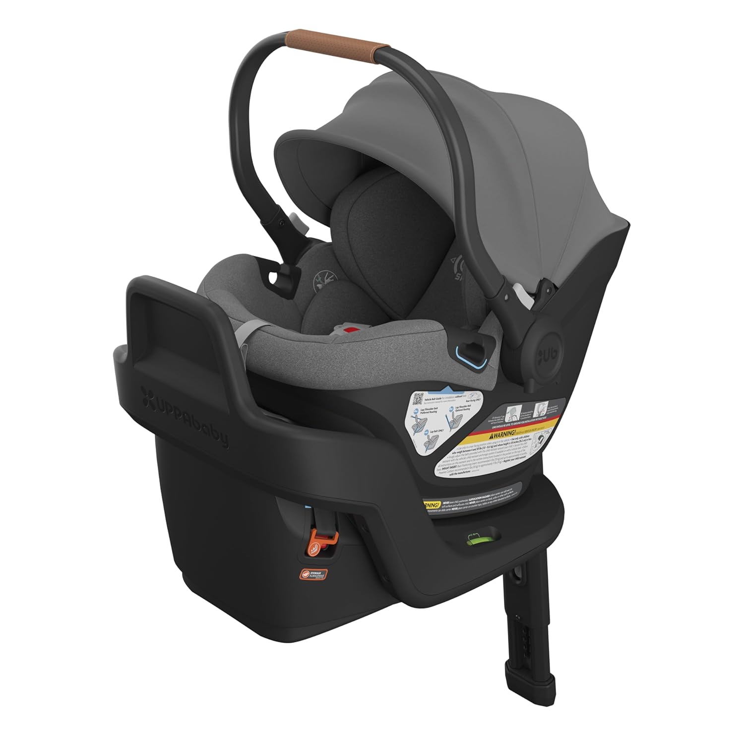 UPPAbaby Aria Lightweight Infant Car Seat/Just Under 6 lbs for Easy Portability/Base with Load Leg + Infant Insert Included/Direct Stroller Attachment/Greyson (Charcoal Mélange/Saddle Leather) - Image 2