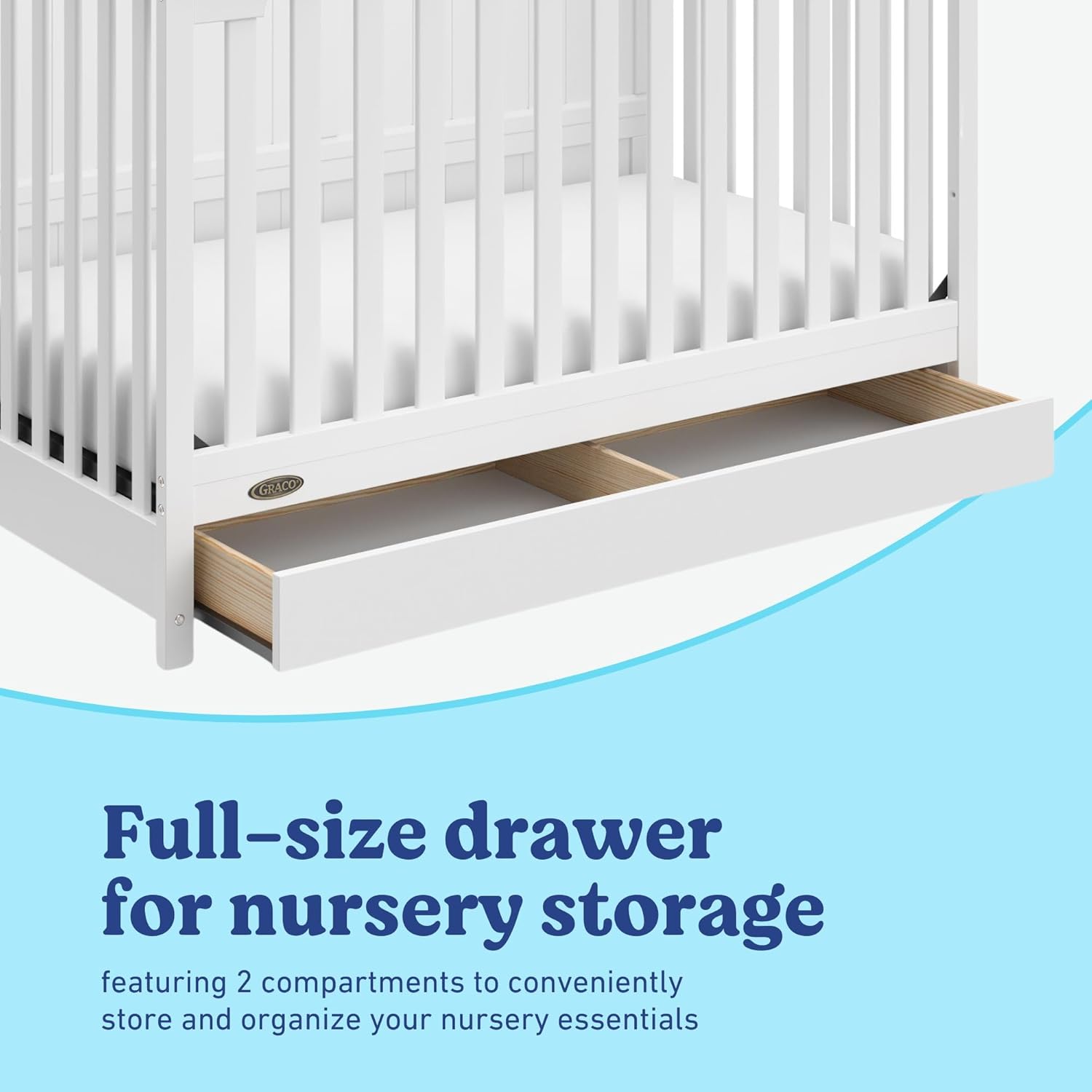Graco Hadley 5-in-1 Convertible Crib with Drawer (White) – GREENGUARD Gold Certified, Crib with Drawer Combo, Full-Size Nursery Storage Drawer, Converts to Toddler Bed, Daybed - Image 8