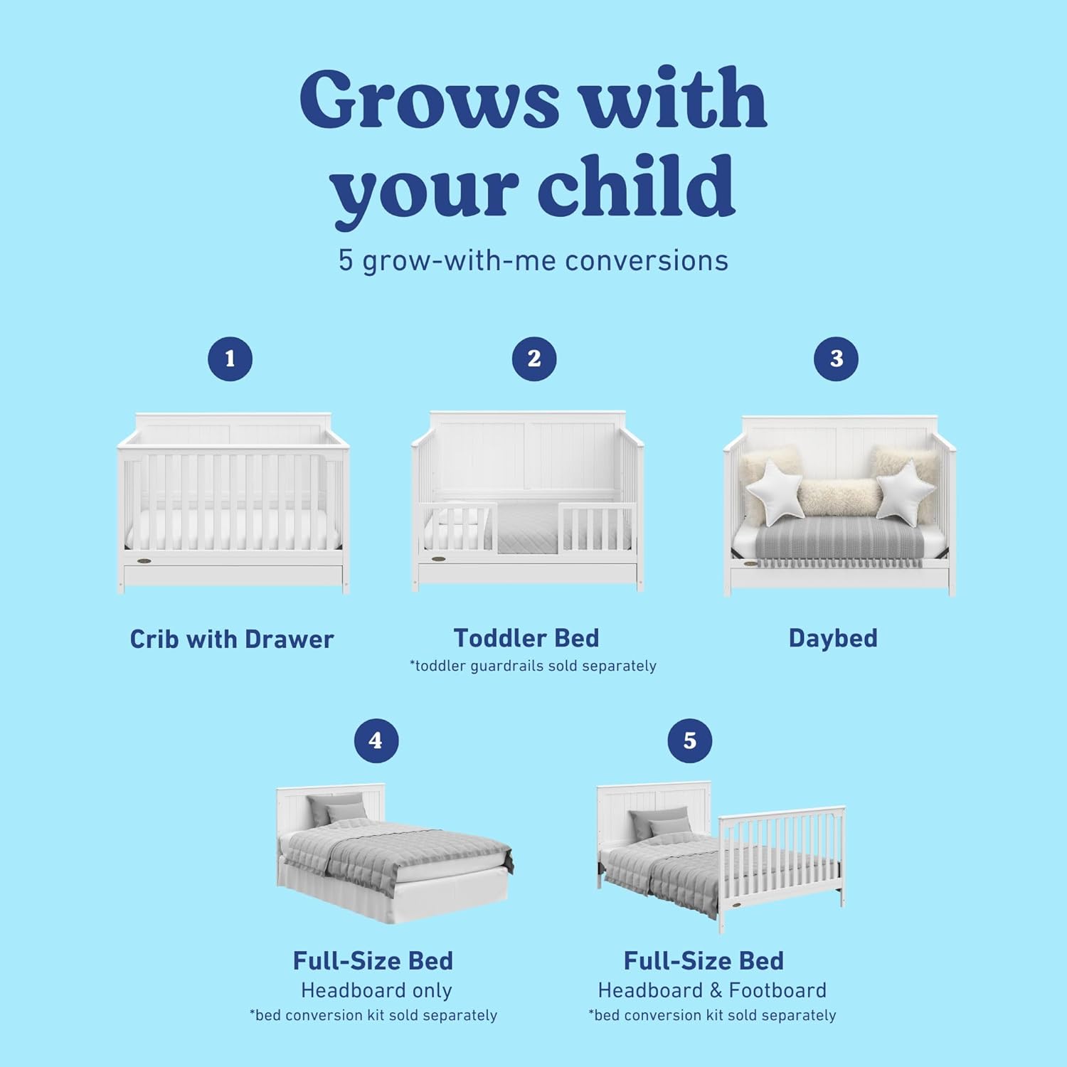 Graco Hadley 5-in-1 Convertible Crib with Drawer (White) – GREENGUARD Gold Certified, Crib with Drawer Combo, Full-Size Nursery Storage Drawer, Converts to Toddler Bed, Daybed - Image 6