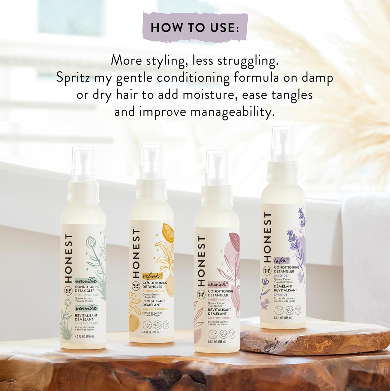 The Honest Company Conditioning Hair Detangler | Leave-in Conditioner + Fortifying Spray | Tear-free, Cruelty-Free, Hypoallergenic | Citrus Vanilla Refresh, 4 fl oz - Image 6