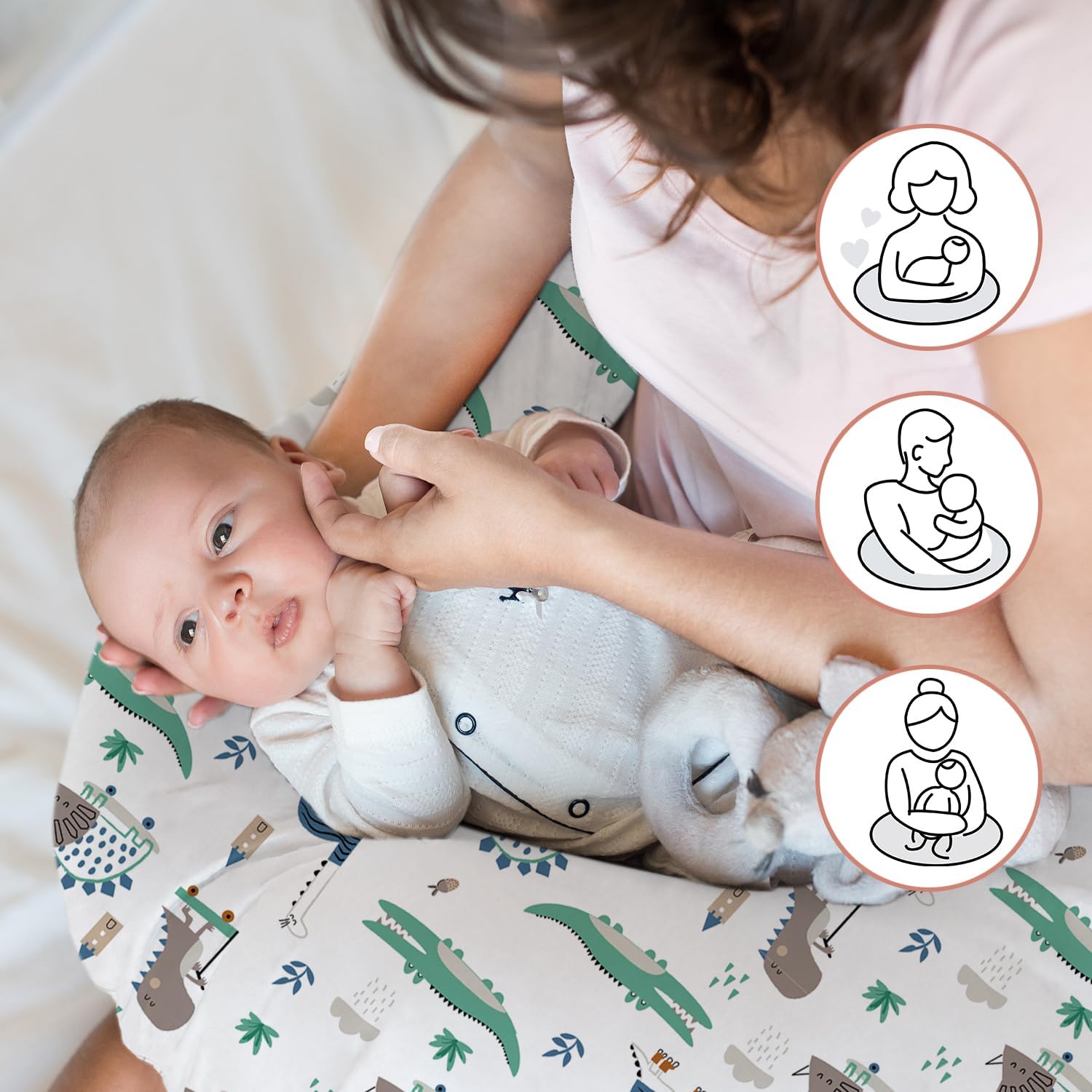 Little Grape Land Nursing Pillow for Infants, Breastfeeding Pillows, Baby Support Pillow for Nursing, Bottle Feeding, Tummy Time with Machine Washable Cover & Breathable Filling (Wild Dinosaur) - Image 4