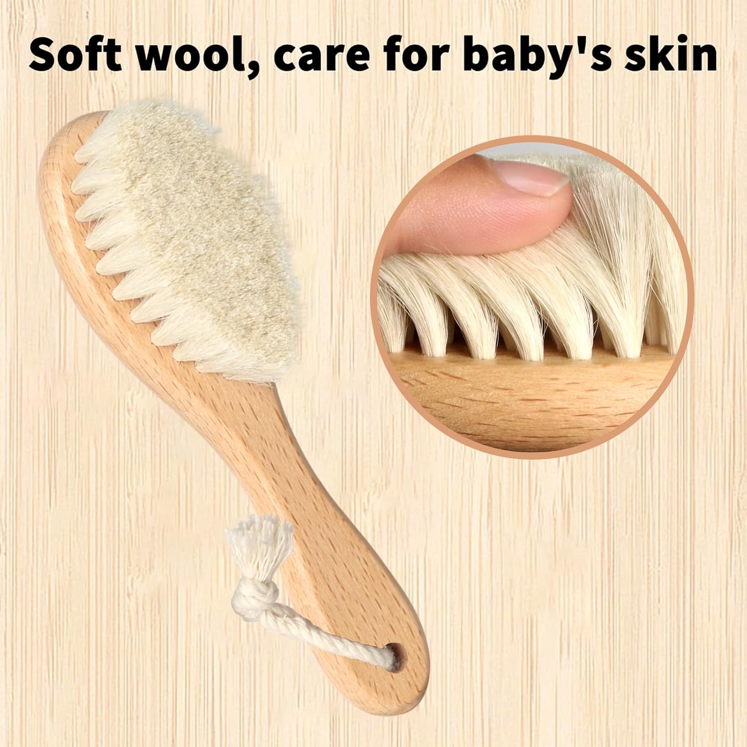 Baby Hair Care Kit, 5 in 1 Wooden Natural Goat Bristles Brush Cradle Cap Comb Baby Grooming Kit for Newborns Toddlers Boys Girls Gift - Image 3