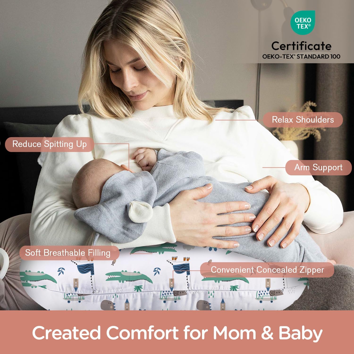 Little Grape Land Nursing Pillow for Infants, Breastfeeding Pillows, Baby Support Pillow for Nursing, Bottle Feeding, Tummy Time with Machine Washable Cover & Breathable Filling (Wild Dinosaur) - Image 3