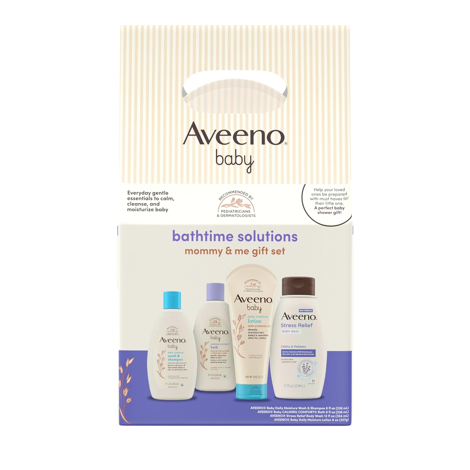 Aveeno Baby Bathtime Solutions Mommy & Me Gift Set, Baby Wash & Shampoo, Calming Bath, Daily Moisturizing Lotion and Stress Relief Body Wash for Mom, Colloidal Oat, Baby Bath Essentials, 4 items - Image 2