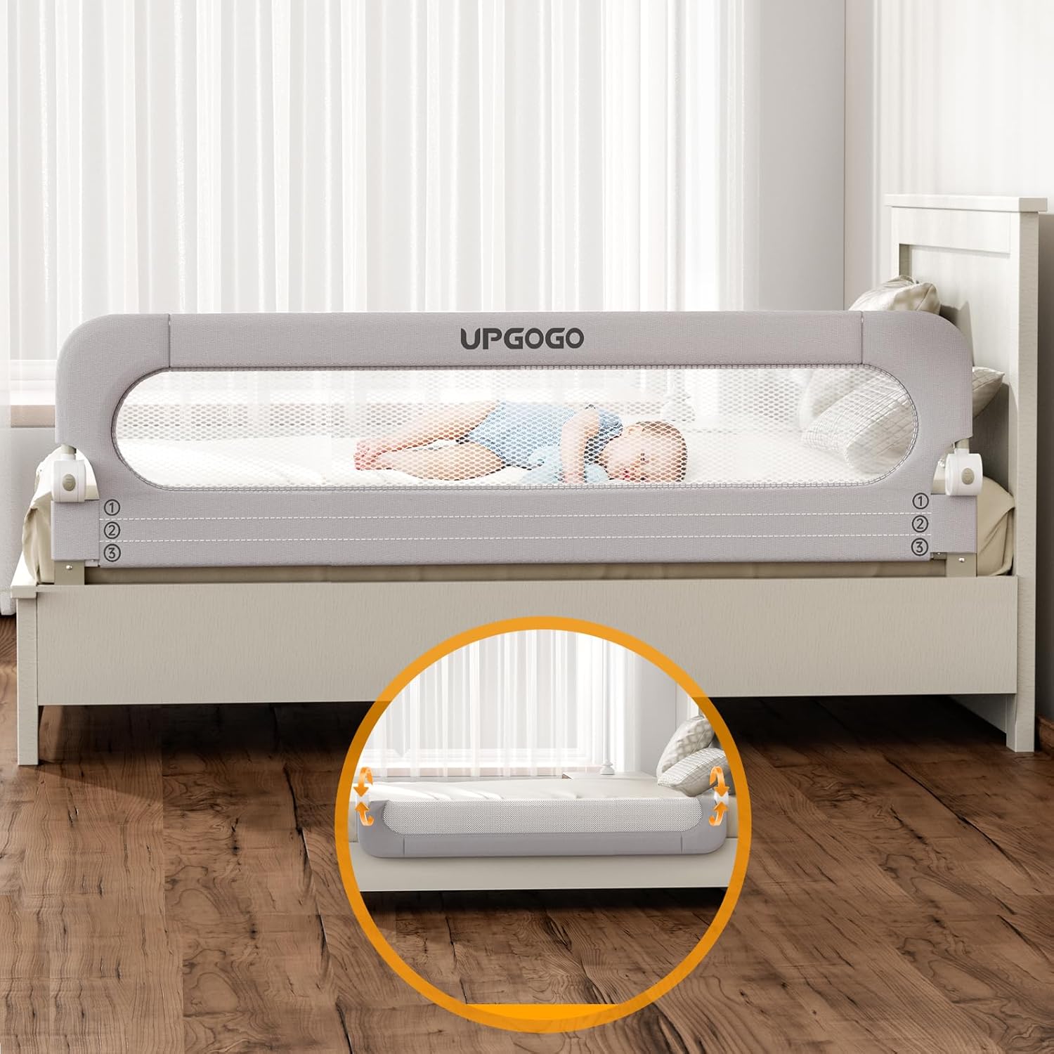 Folding Bed Rail for Toddlers,Baby Bed Rail Guard with Reinforced Anchor Safety System,Fit Bunk,Full Size,Queen,King,Twin(Grey,71"x23.6") - Image 2