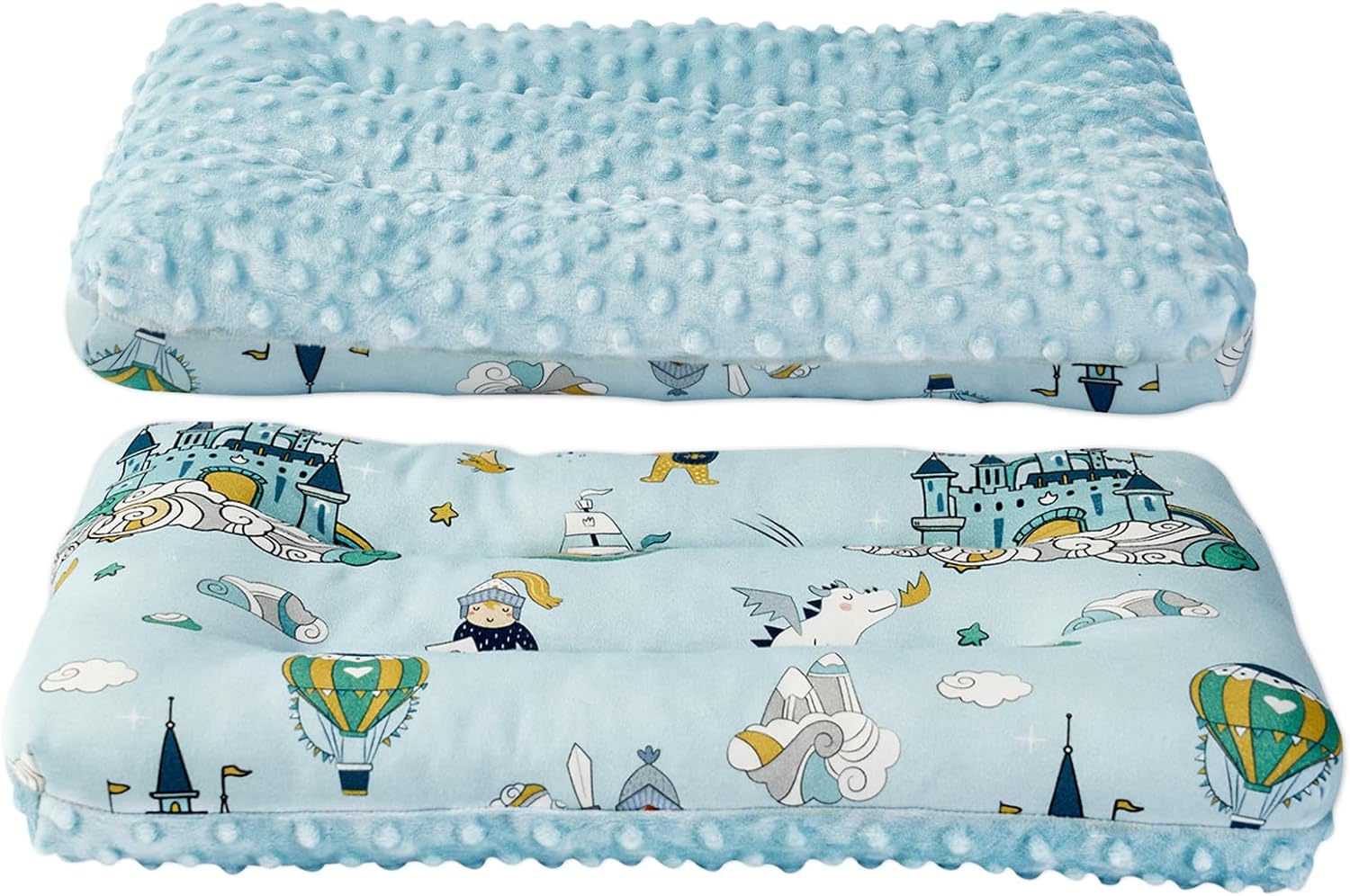 Reidio 1Pcs Toddler Pillow Double Sided Breathable Soft Cotton & Minky Dot Fabric Kids Pillow Cute Small Pillow Machine Washable (Blue) - Image 2