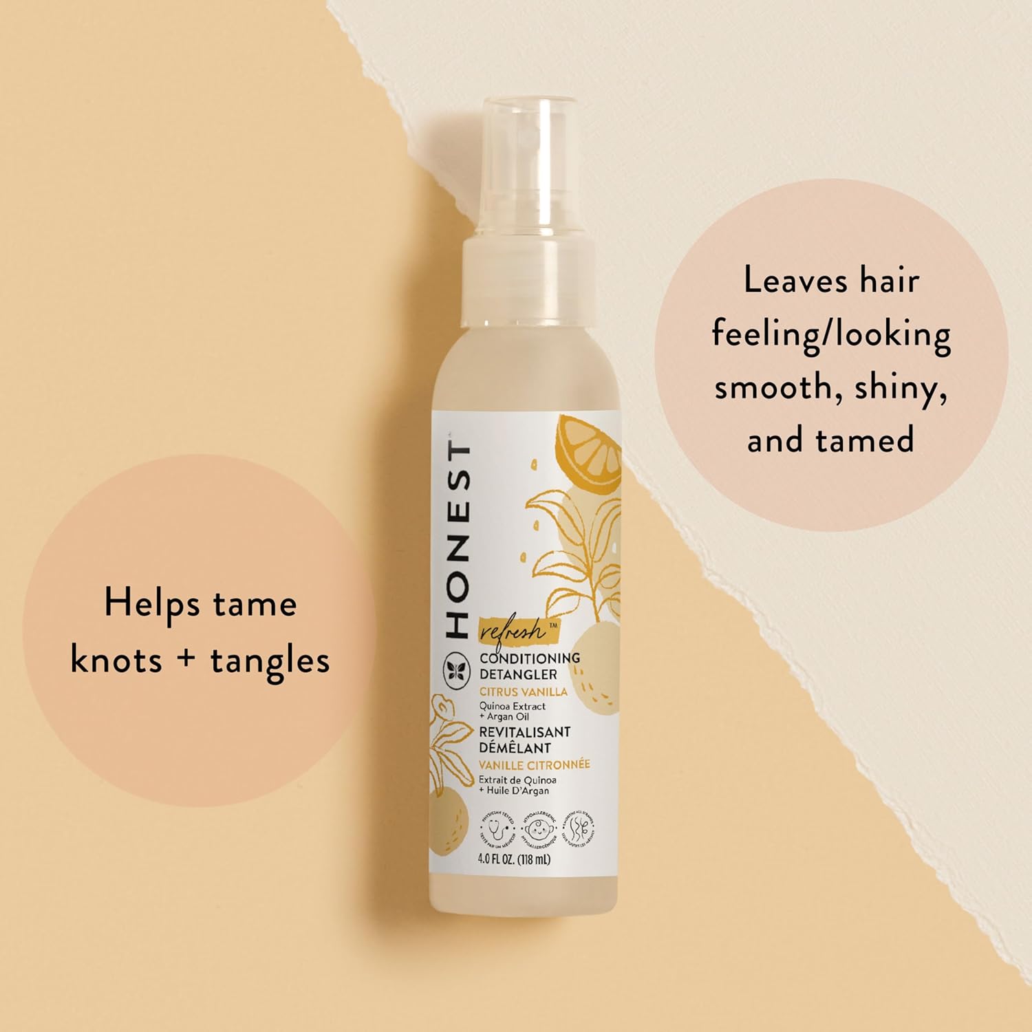 The Honest Company Conditioning Hair Detangler | Leave-in Conditioner + Fortifying Spray | Tear-free, Cruelty-Free, Hypoallergenic | Citrus Vanilla Refresh, 4 fl oz - Image 3