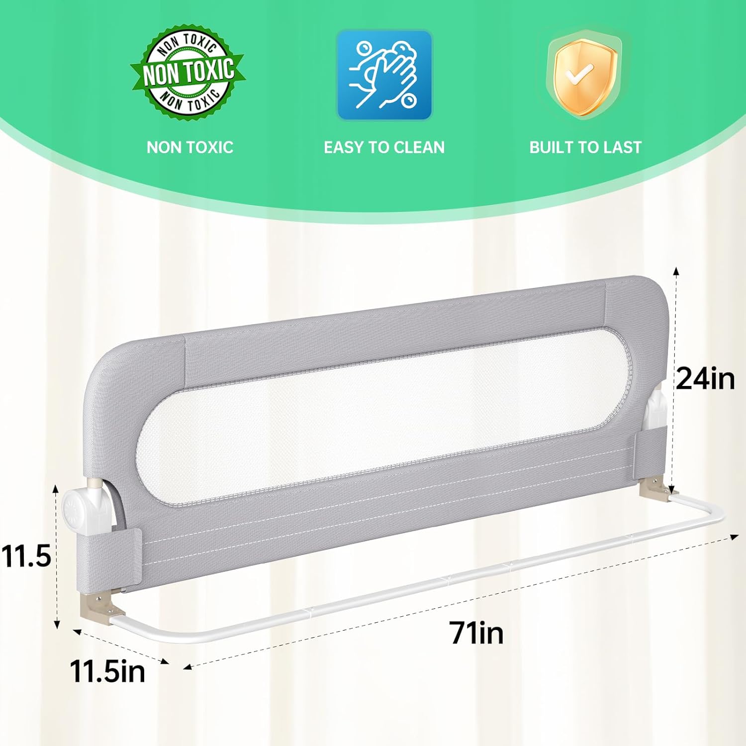 Folding Bed Rail for Toddlers,Baby Bed Rail Guard with Reinforced Anchor Safety System,Fit Bunk,Full Size,Queen,King,Twin(Grey,71"x23.6") - Image 3