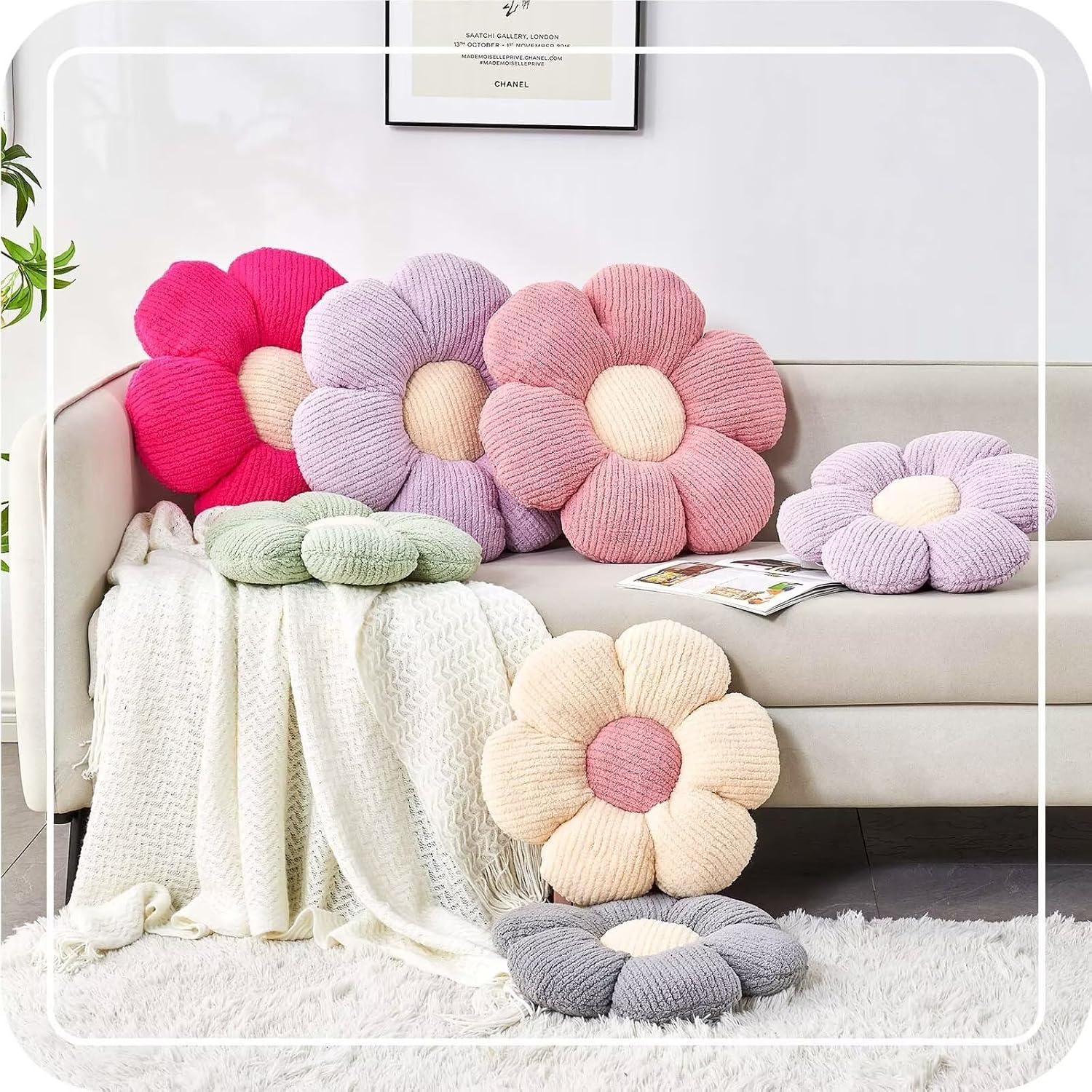 Flower Throw Pillow, Soft White 14.9" Shaped Floor Pillow for Home Decor, Cute Aesthetic Plush Decorative Pillows for Bed, Sofa, Couch - Image 6