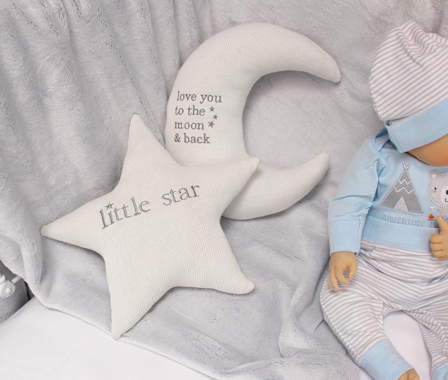 Lillian Rose White Star and Gray Moon Nursery Pillow Set - Image 4