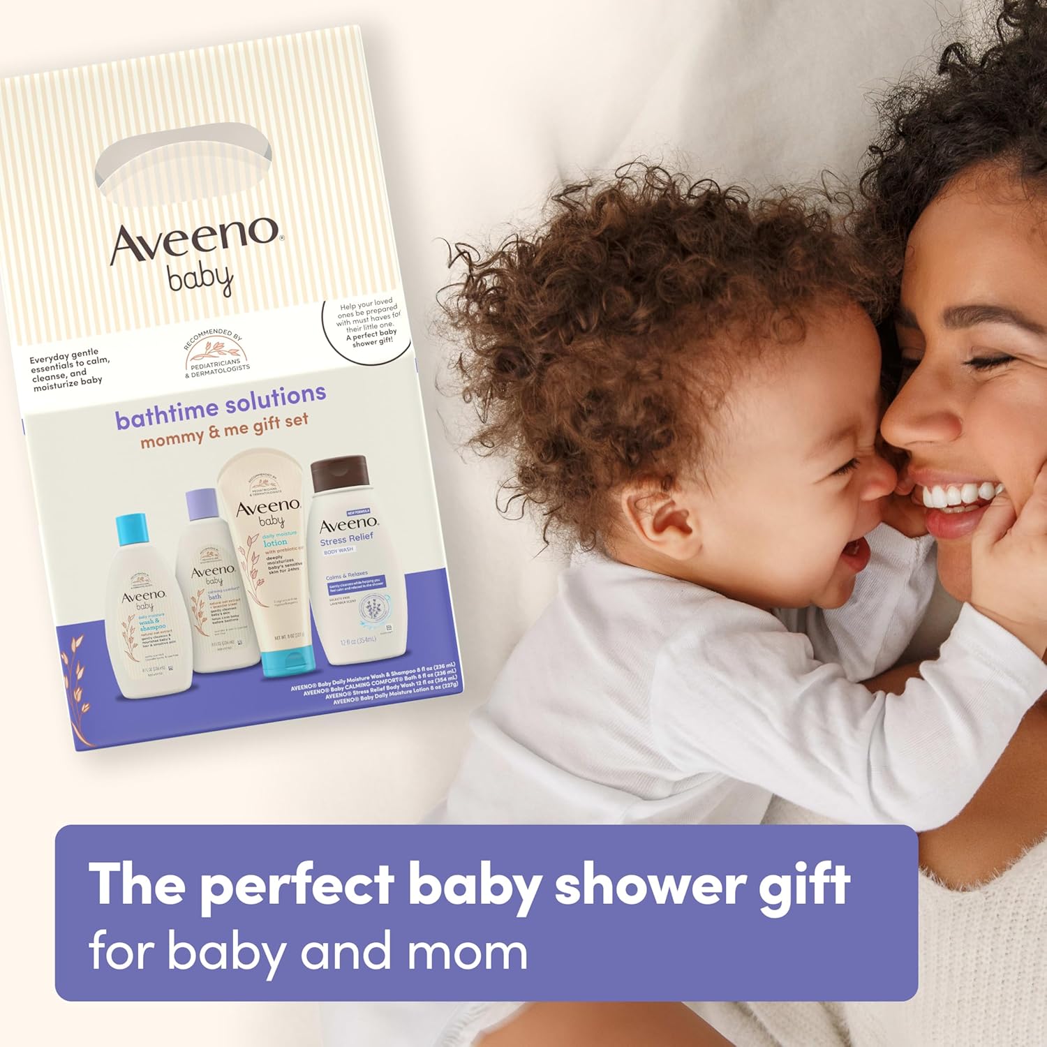 Aveeno Baby Bathtime Solutions Mommy & Me Gift Set, Baby Wash & Shampoo, Calming Bath, Daily Moisturizing Lotion and Stress Relief Body Wash for Mom, Colloidal Oat, Baby Bath Essentials, 4 items - Image 5