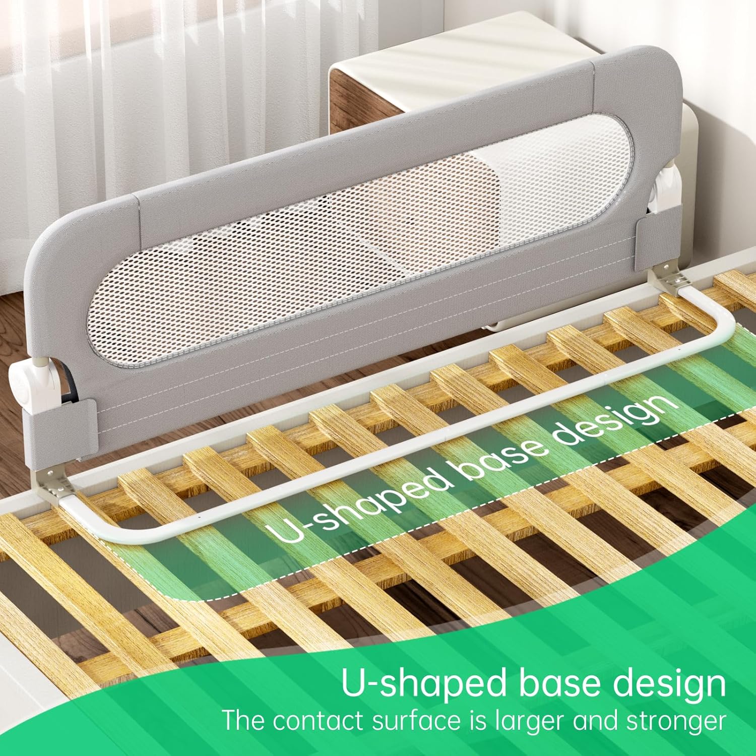 Folding Bed Rail for Toddlers,Baby Bed Rail Guard with Reinforced Anchor Safety System,Fit Bunk,Full Size,Queen,King,Twin(Grey,71"x23.6") - Image 5