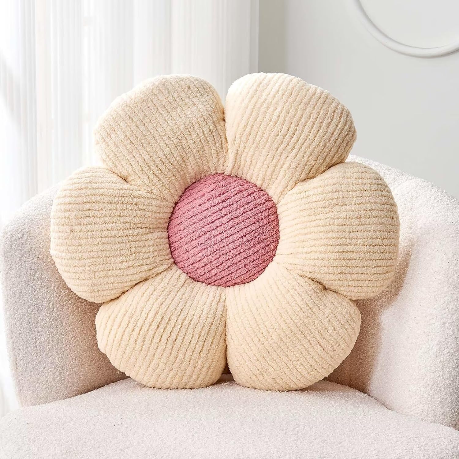 Flower Throw Pillow, Soft White 14.9" Shaped Floor Pillow for Home Decor, Cute Aesthetic Plush Decorative Pillows for Bed, Sofa, Couch - Image 2
