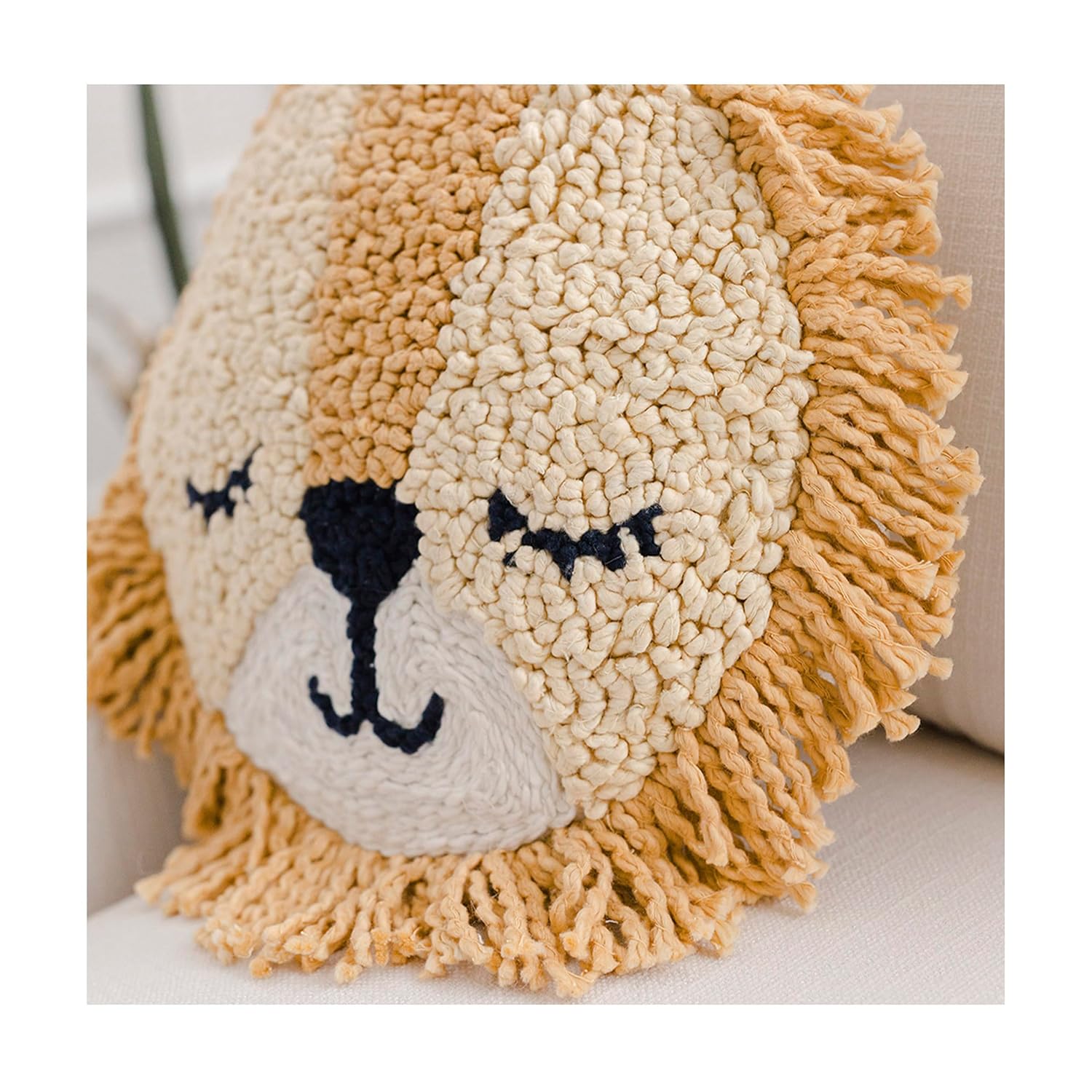 Crane Baby Safari Lion Pillow Nursery Decor, Decorative Round Animal Pillow for Nursery and Toddler Rooms, Lion, 12" x 12", Insert Included - Image 6