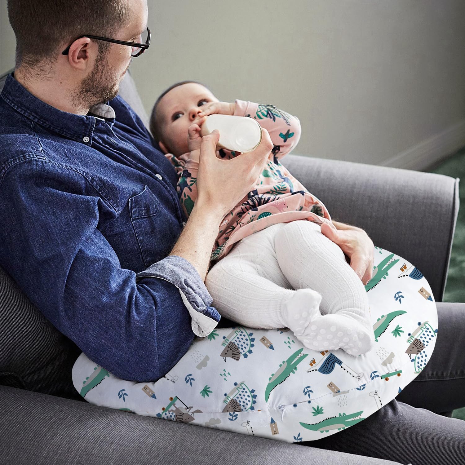 Little Grape Land Nursing Pillow for Infants, Breastfeeding Pillows, Baby Support Pillow for Nursing, Bottle Feeding, Tummy Time with Machine Washable Cover & Breathable Filling (Wild Dinosaur) - Image 6