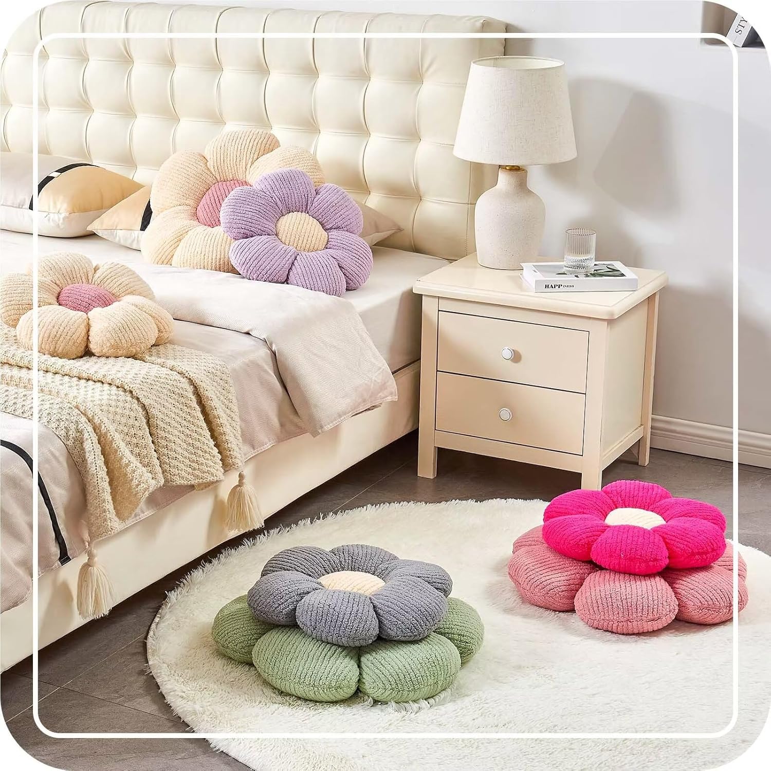 Flower Throw Pillow, Soft White 14.9" Shaped Floor Pillow for Home Decor, Cute Aesthetic Plush Decorative Pillows for Bed, Sofa, Couch - Image 7