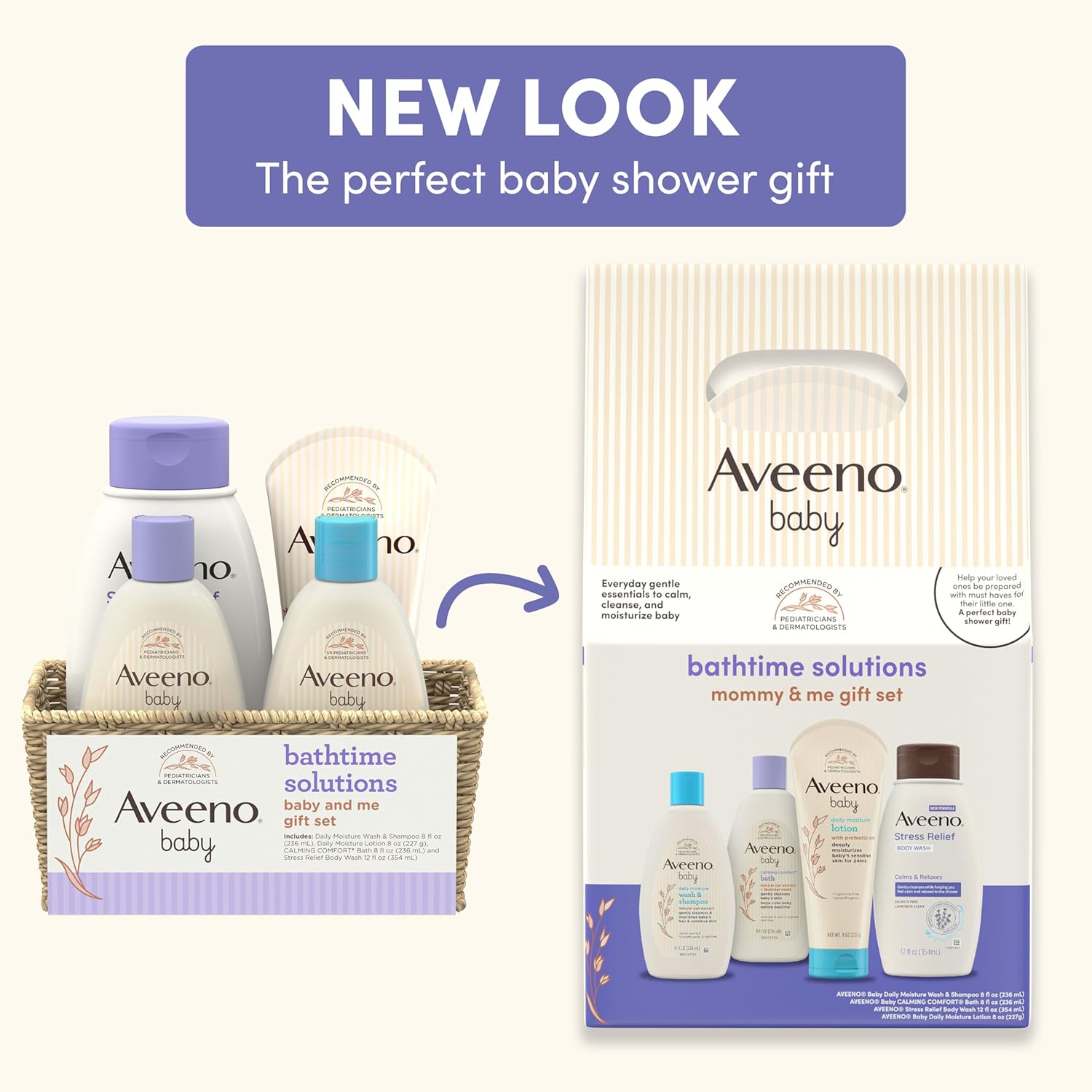 Aveeno Baby Bathtime Solutions Mommy & Me Gift Set, Baby Wash & Shampoo, Calming Bath, Daily Moisturizing Lotion and Stress Relief Body Wash for Mom, Colloidal Oat, Baby Bath Essentials, 4 items - Image 3