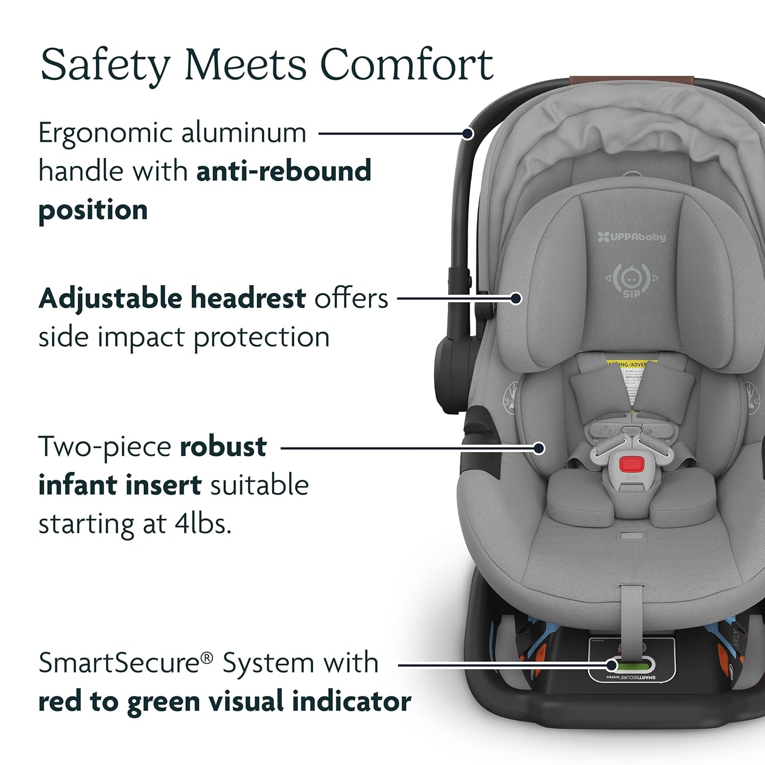 UPPAbaby Aria Lightweight Infant Car Seat/Just Under 6 lbs for Easy Portability/Base with Load Leg + Infant Insert Included/Direct Stroller Attachment/Greyson (Charcoal Mélange/Saddle Leather) - Image 6