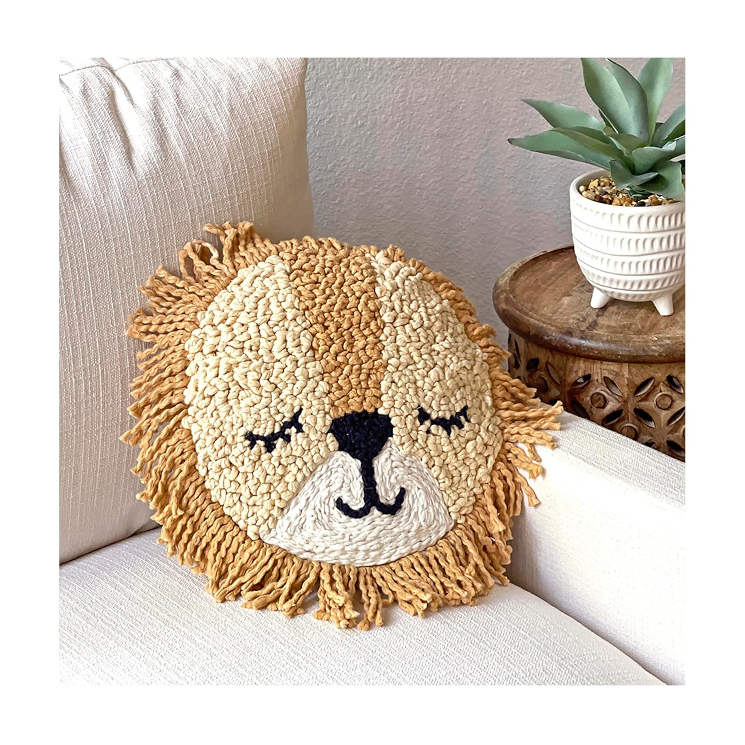 Crane Baby Safari Lion Pillow Nursery Decor, Decorative Round Animal Pillow for Nursery and Toddler Rooms, Lion, 12" x 12", Insert Included - Image 5