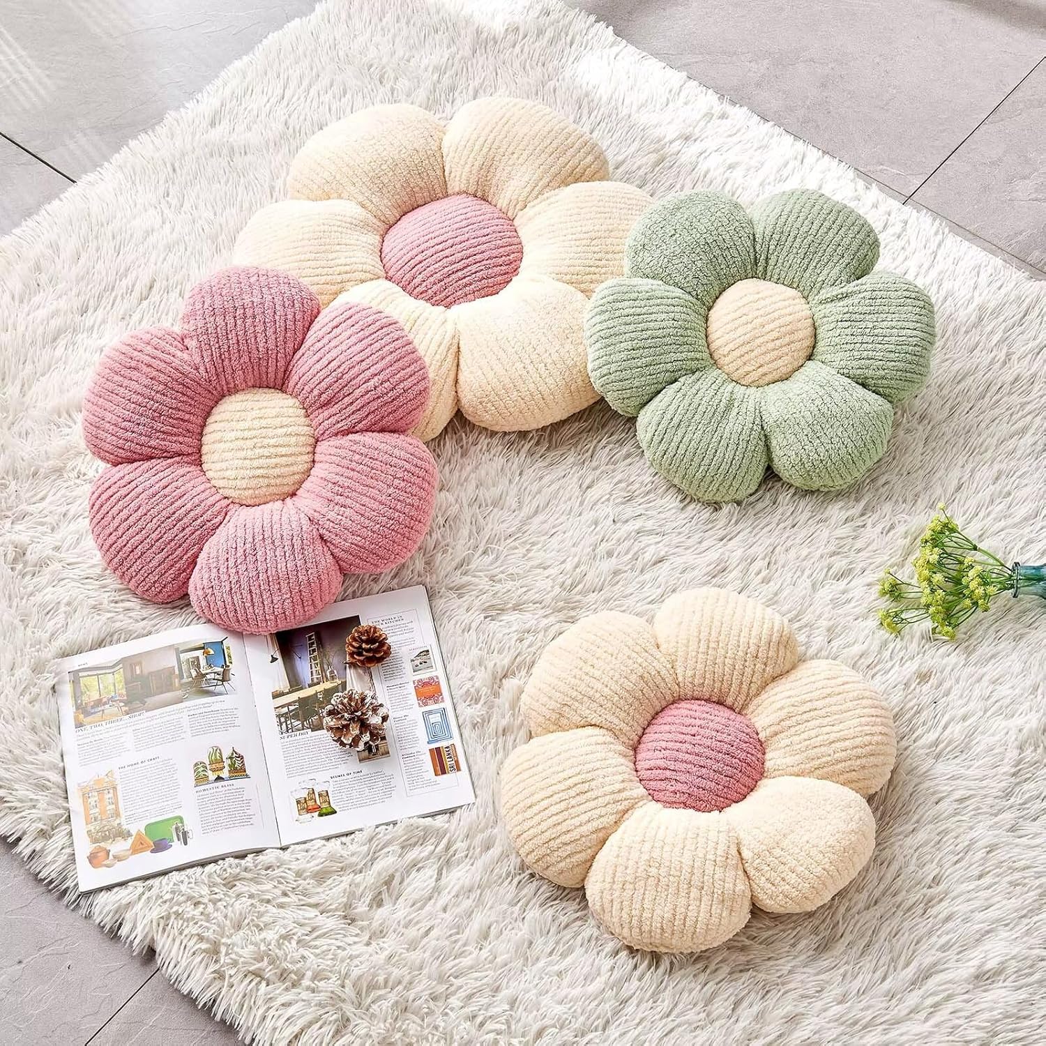Flower Throw Pillow, Soft White 14.9" Shaped Floor Pillow for Home Decor, Cute Aesthetic Plush Decorative Pillows for Bed, Sofa, Couch - Image 4