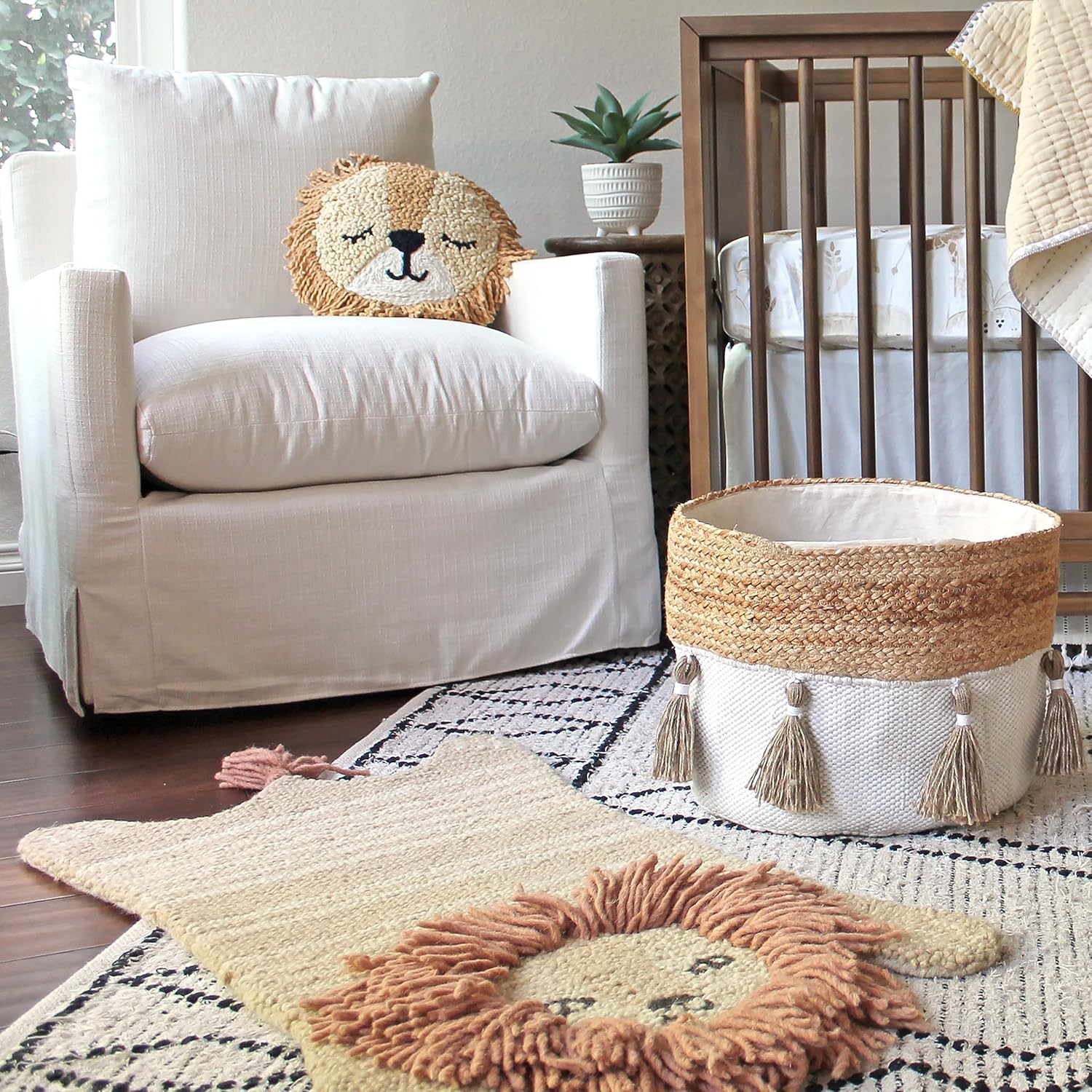 Crane Baby Safari Lion Pillow Nursery Decor, Decorative Round Animal Pillow for Nursery and Toddler Rooms, Lion, 12" x 12", Insert Included - Image 3