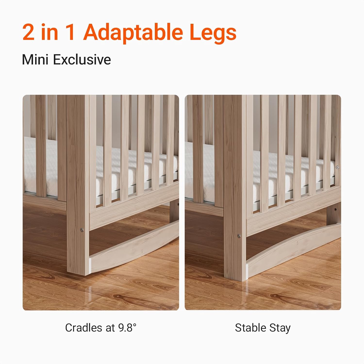 MAMAZING EvoNest Baby Crib, 6 in 1 Convertible Mini Crib with Wheels, 100% New Zealand Wood Growing Bed, 4 Adjustable Mattress Height, GREENGUARD Gold Certified, Wahsed Natural (Beige) - Image 9