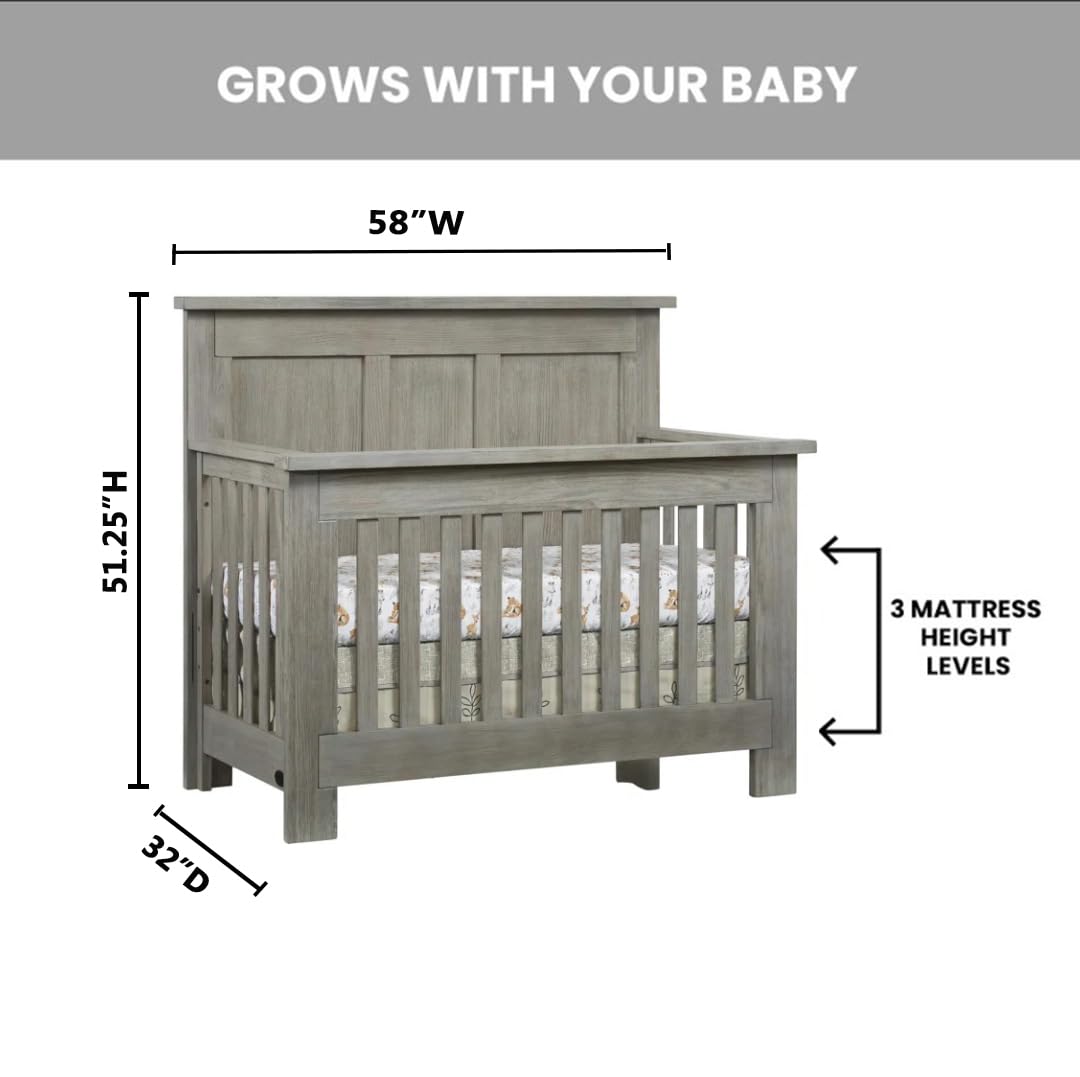 Soho Baby Hanover Premium 4-in-1 Convertible Crib, Flat-Top Headboard, Oak Gray, GreenGuard Gold Certified - Image 5