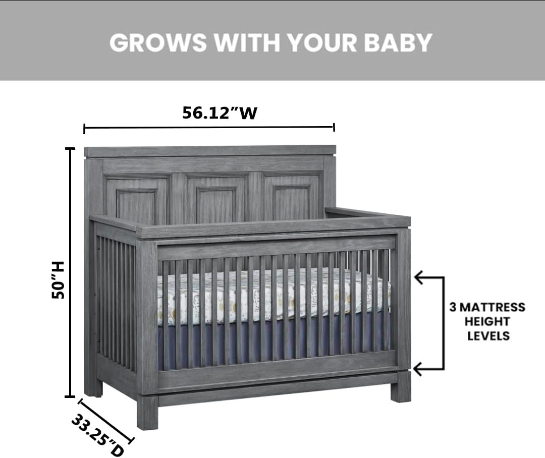 Soho Baby Manchester Premium 4-in-1 Convertible Crib, Flat-Top Headboard, Rustic Gray, GreenGuard Gold Certified - Image 5