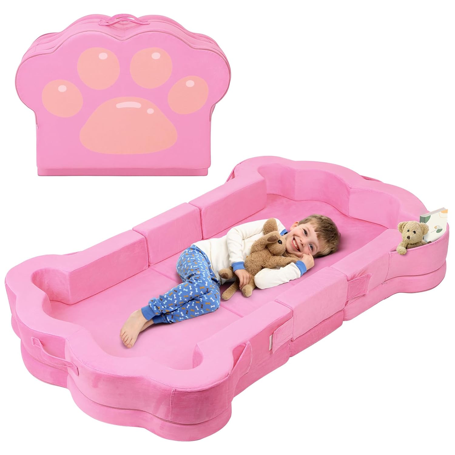 Foldable Portable Toddler Travel Bed,Toddler Floor Bed with Washable Cover for Kids,Soft and Safe (Pink) - Image 2