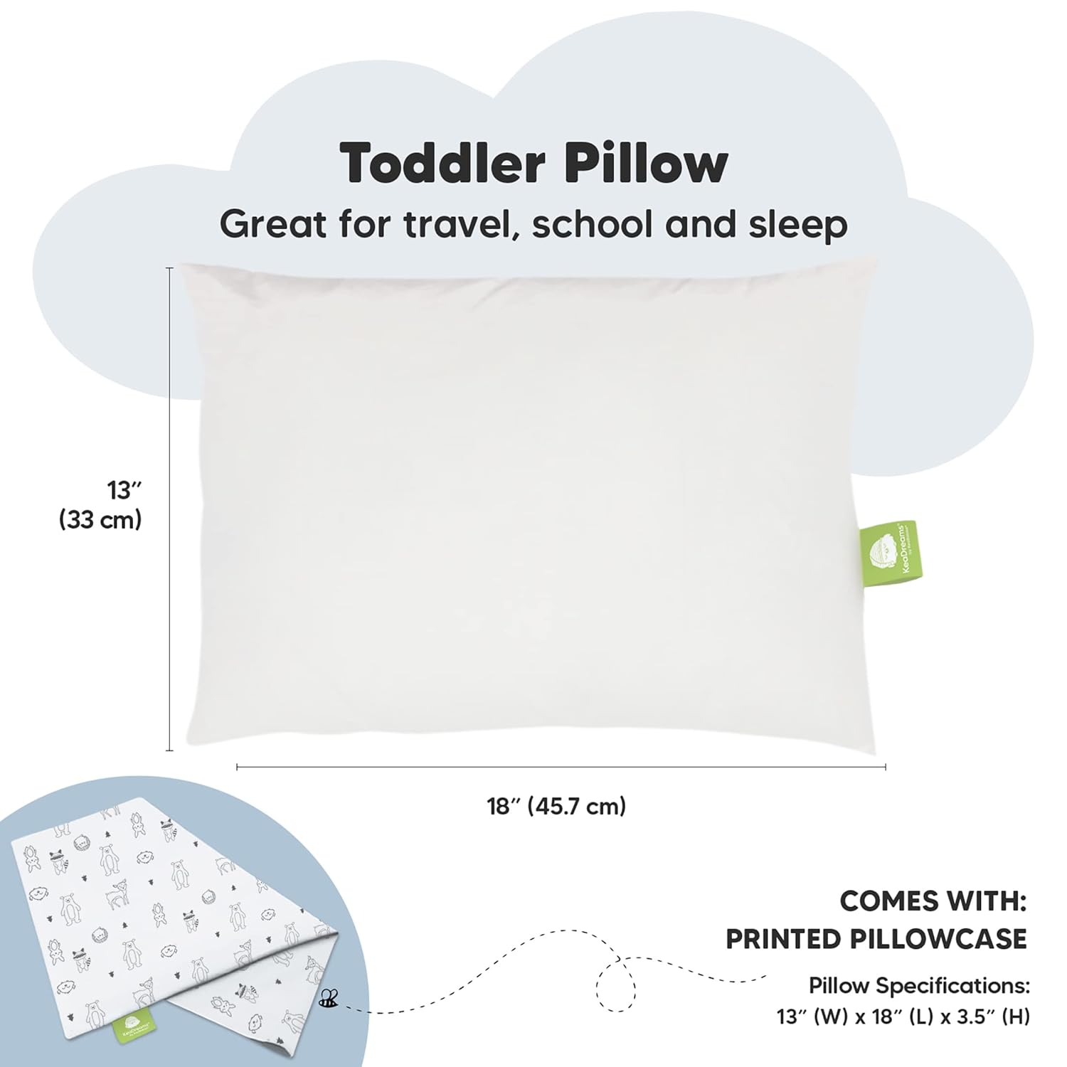 Toddler Pillow with Pillowcase - 13x18 My Little Dreamy Kids Travel Bed Pillows for Sleeping, Organic Cotton Small Pillowcase, Soft & Breathable, Machine Washable, Toddlers 2-5 Years Old (KeaFriends) - Image 4
