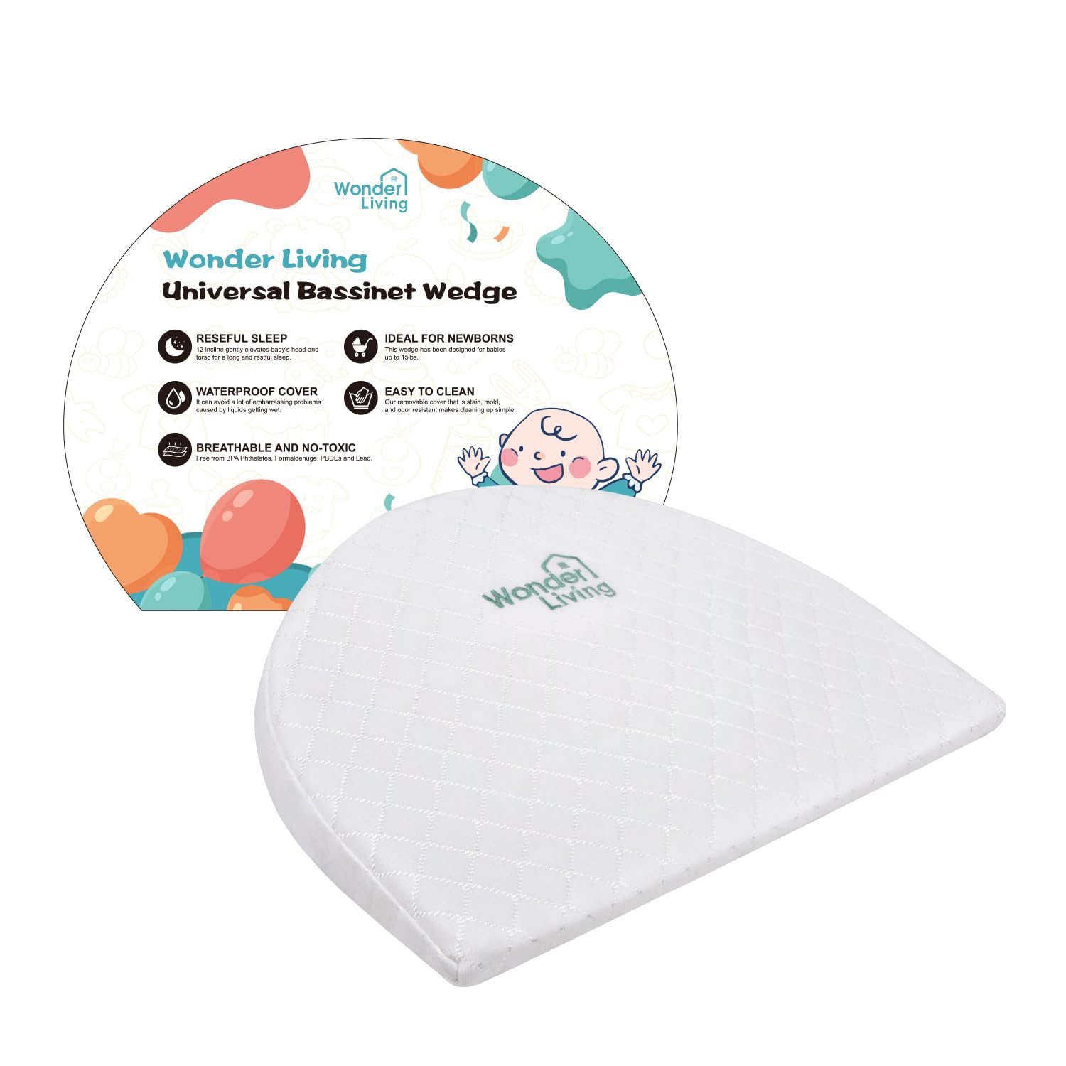 Baby Wedge Pillow for Newborn, Incline, Waterproof, Pregnancy Wedge, Premium Foam with Removable Cover, 15 x 12 x 2.6 inches - Image 2