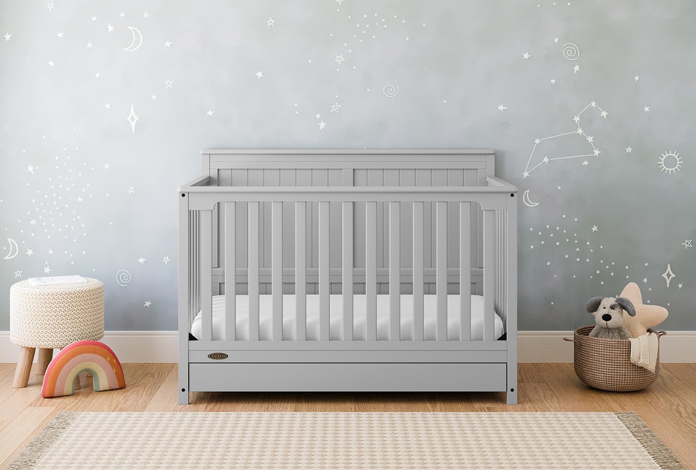 Graco Hadley 5-in-1 Convertible Crib with Drawer (Pebble Gray) – GREENGUARD Gold Certified, Crib with Drawer Combo, Full-Size Nursery Storage Drawer, Converts to Toddler Bed, Daybed - Image 3