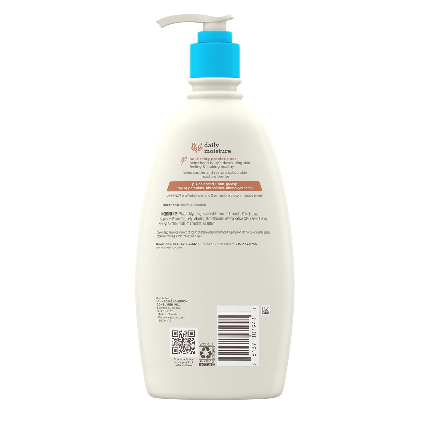 Aveeno Baby Daily Moisture Body Lotion for Sensitive Skin, Hypoallergenic Moisturizing Baby Lotion with Nourishing Oatmeal to Deeply Moisturize Baby's Skin, Fragrance-Free, 18 fl. oz - Image 8