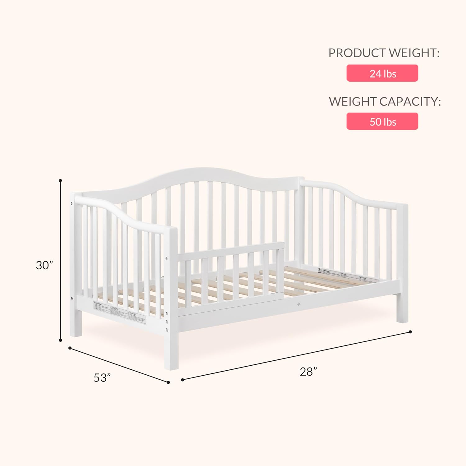 Dream On Me Austin Toddler Day Bed In White, Greenguard Gold Certified, JPMA Certified, Non-Toxic Finishes, Low To Floor Design, Side Safety Guard Rail - Image 4