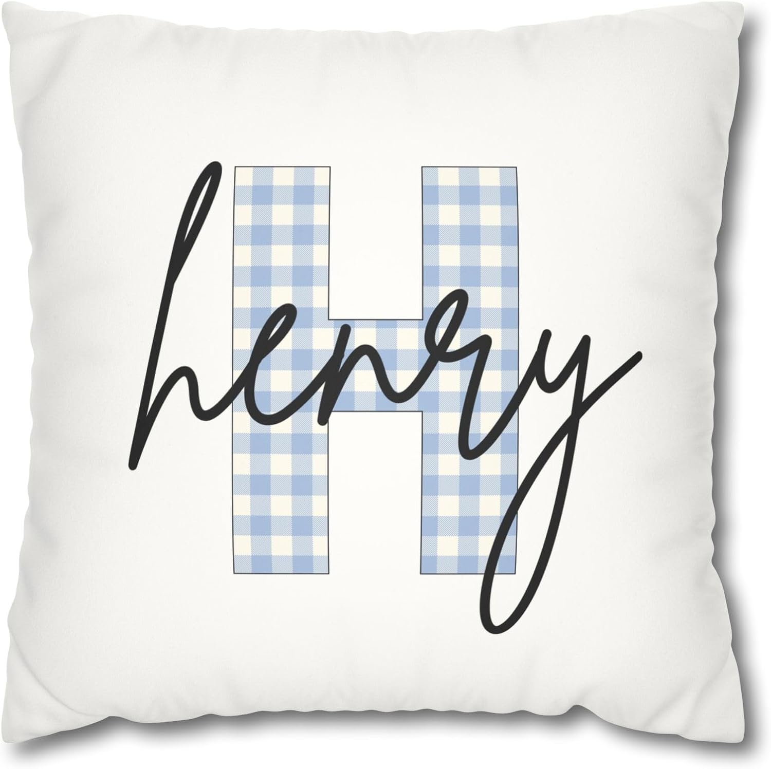 Personalized Name Pillow Custom Gingham Initial Monogram Throw Pillow with Kids Name Baby Nursery Décor Toddler Pillow Boys & Girls Room Decor Teen Bedroom Dorm Accent Cushion Birthday Gift - Image 2