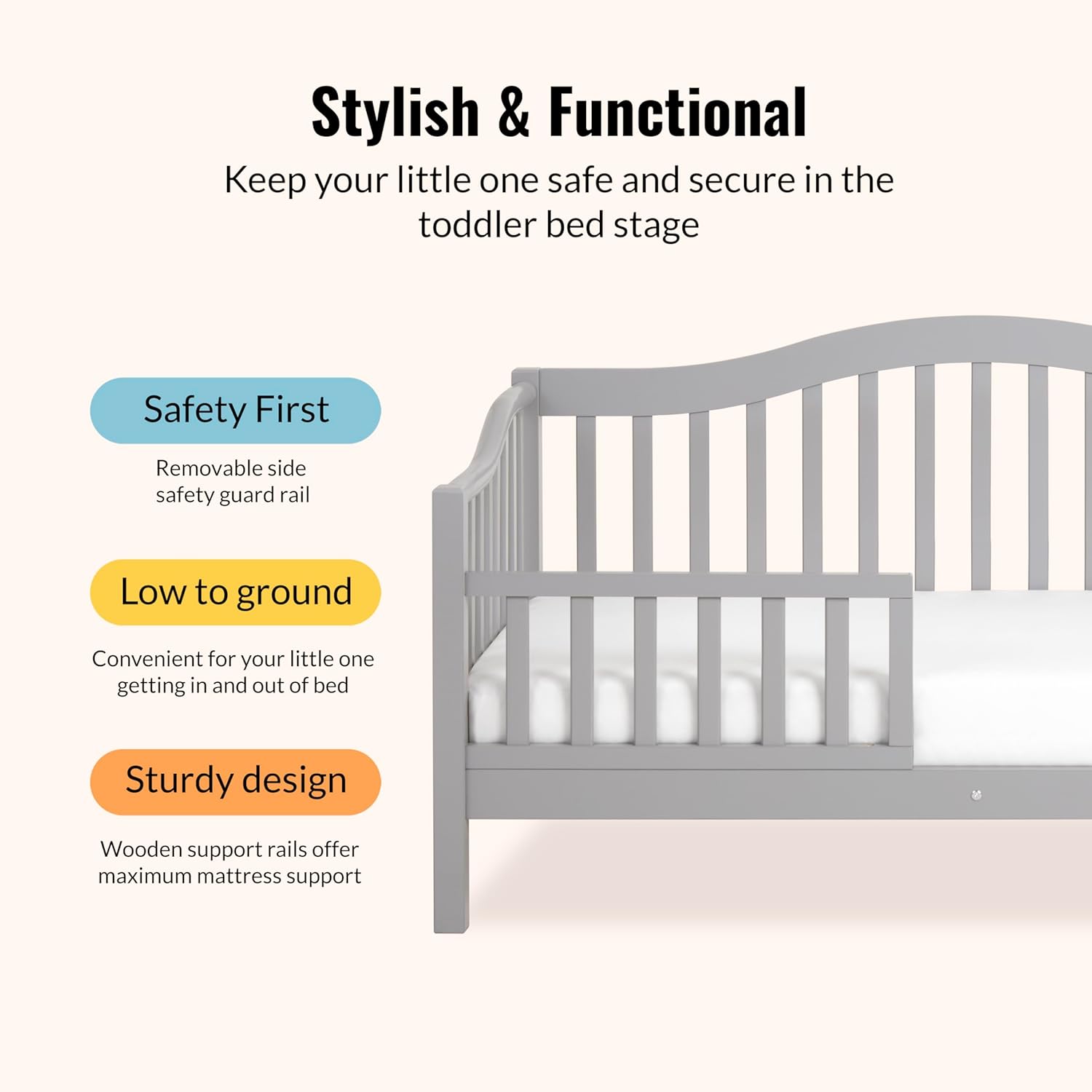 Dream On Me Austin Toddler Day Bed in Pebble Grey, Greenguard Gold Certified - Image 6
