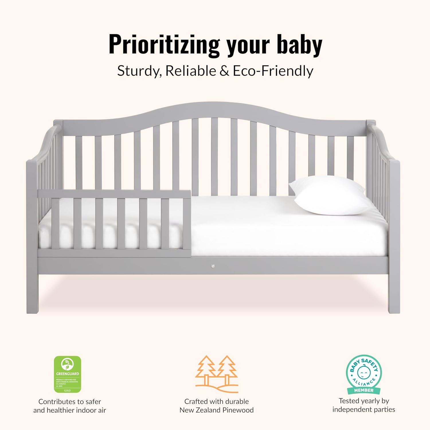 Dream On Me Austin Toddler Day Bed in Pebble Grey, Greenguard Gold Certified - Image 5