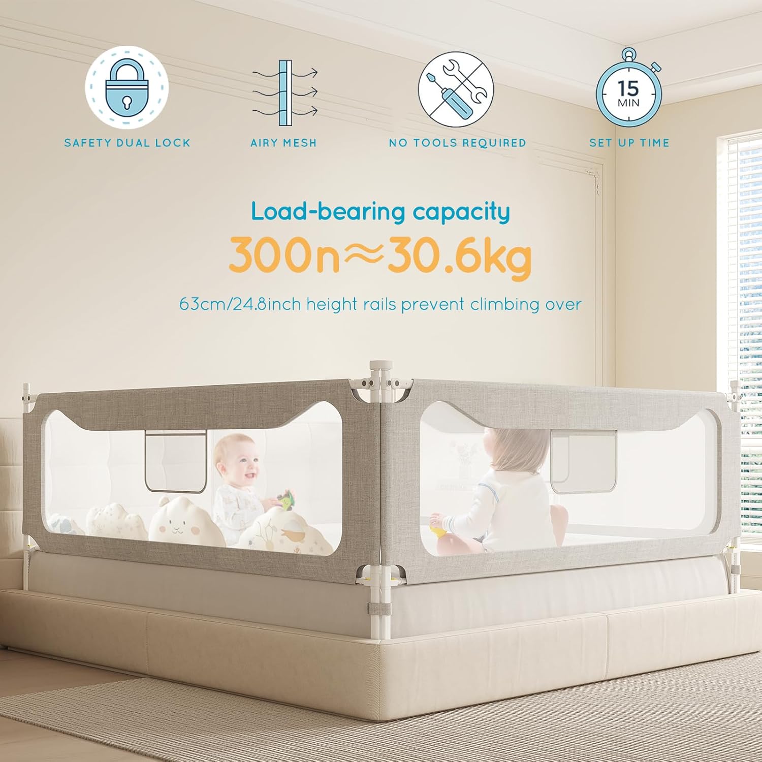 King Size Toddler Bed Rail: 3-Side Protection Bedrail for King Bed - Extral Tall Adjustable Child Safety Side Railing Guards for Infants Kids Child - Image 6