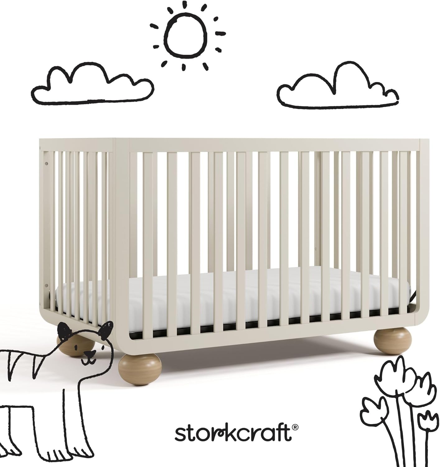 Storkcraft Amalfi Convertible Crib with Toddler Guardrail (Frosted Oat & Driftwood) – GREENGUARD Gold Certified, Toddler Bed Conversion Kit Included, Fits Standard Crib Mattress, Converts to Full Bed - Image 9