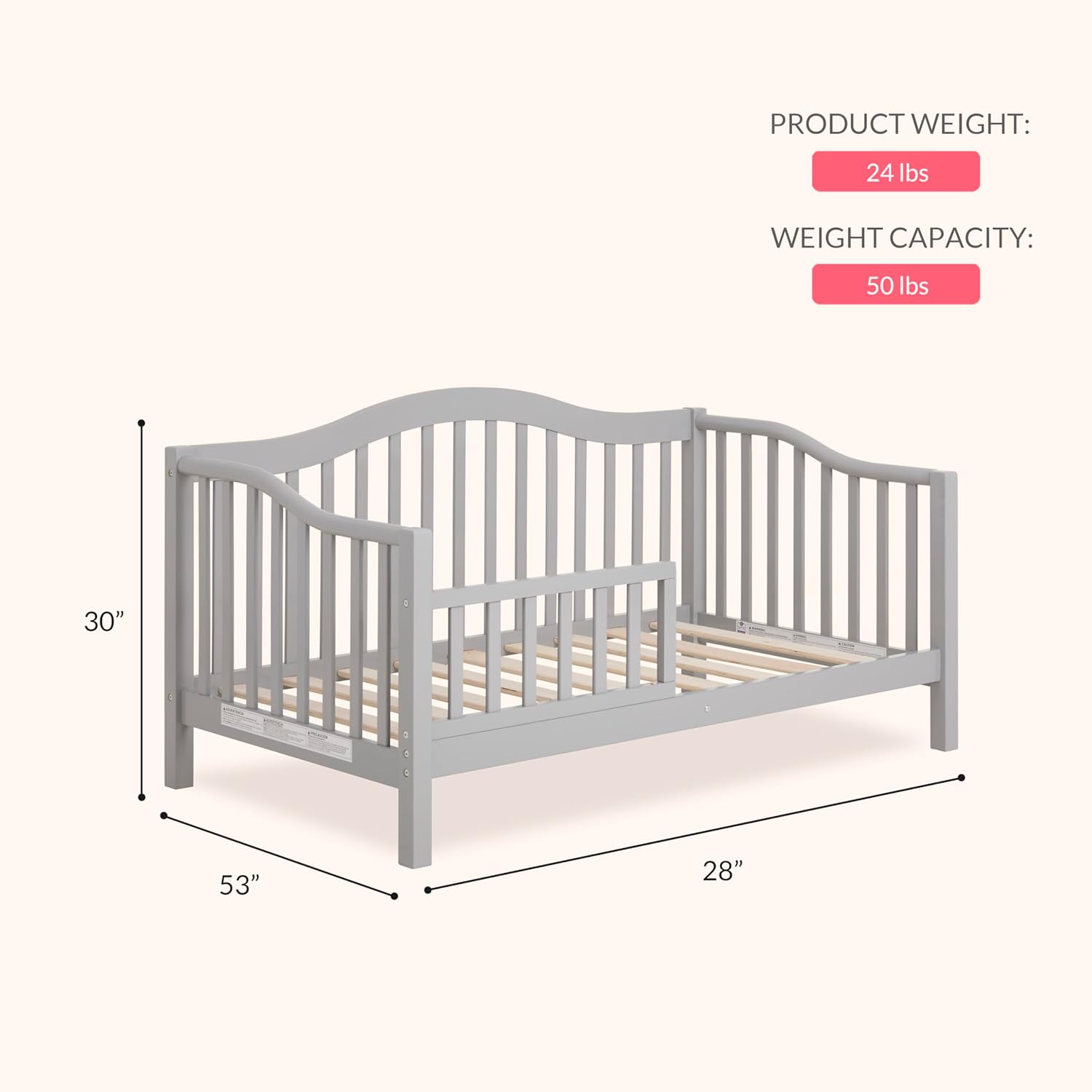 Dream On Me Austin Toddler Day Bed in Pebble Grey, Greenguard Gold Certified - Image 4