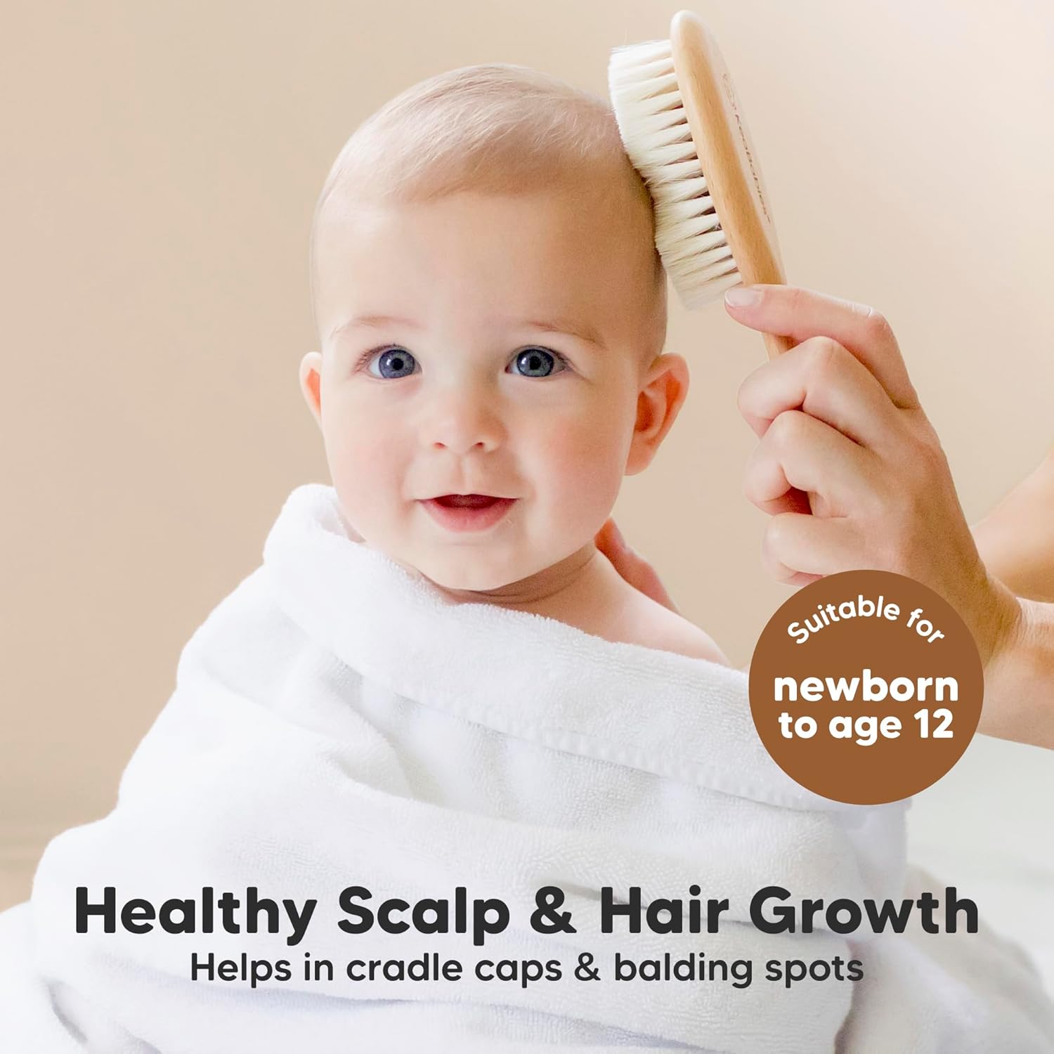 Baby Hair Brush and Comb Set for Newborn - Wooden Baby Hair Brush Set with Soft Goat Bristle, Baby Brush Set for Newborns Baby Brush and Comb Set Girl, Boy, Toddler Cradle Cap Brush (Oval, Walnut) - Image 4
