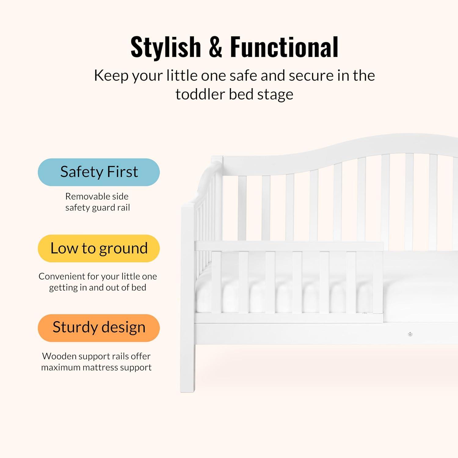 Dream On Me Austin Toddler Day Bed In White, Greenguard Gold Certified, JPMA Certified, Non-Toxic Finishes, Low To Floor Design, Side Safety Guard Rail - Image 6