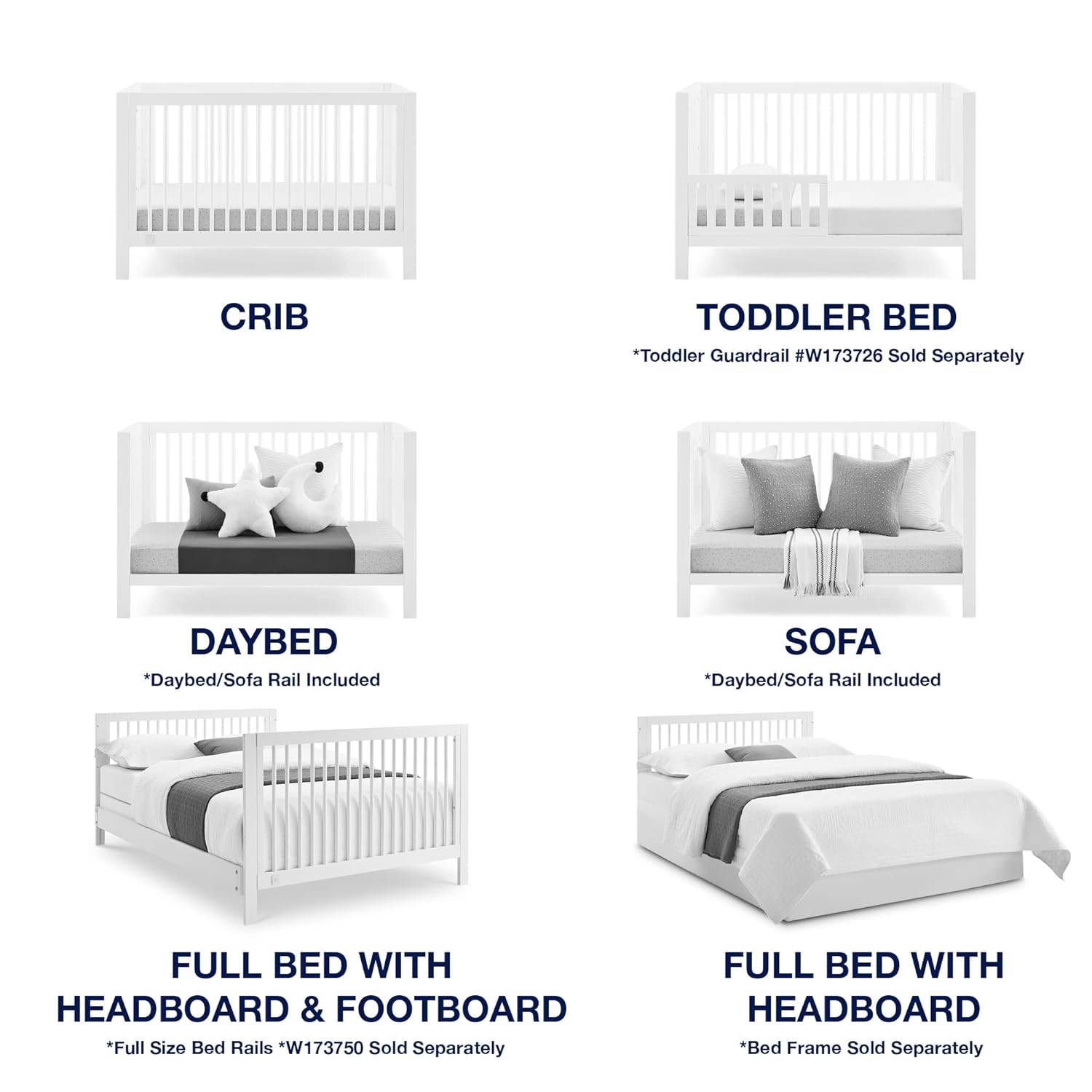 GAP babyGap Charlie 6-in-1 Convertible Crib - Greenguard Gold Certified, Bianca White - Image 5