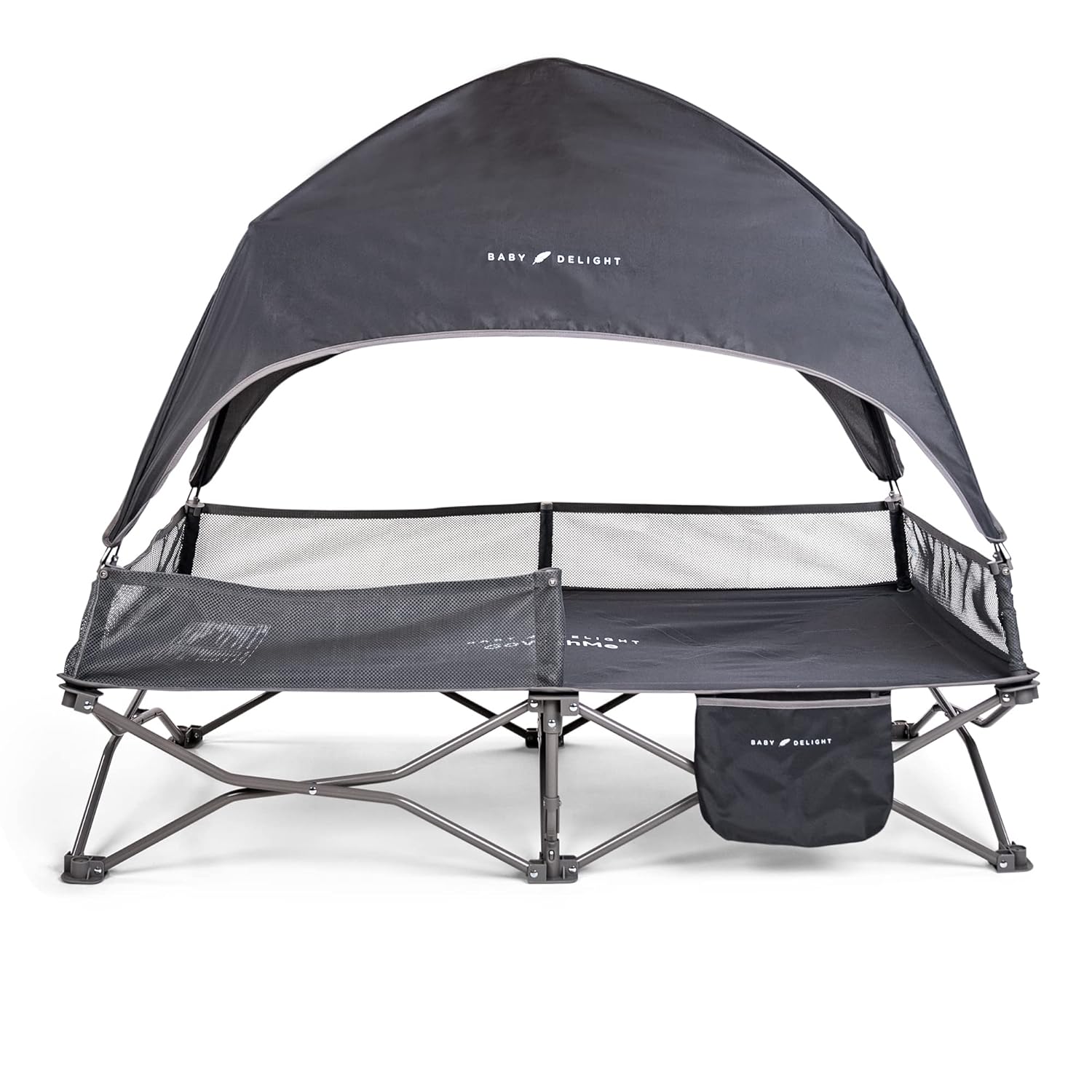 Baby Delight Go with Me Bungalow Deluxe Portable Cot | Toddler Travel Bed | Indoor and Outdoor | Sun Canopy | Grey - Image 2