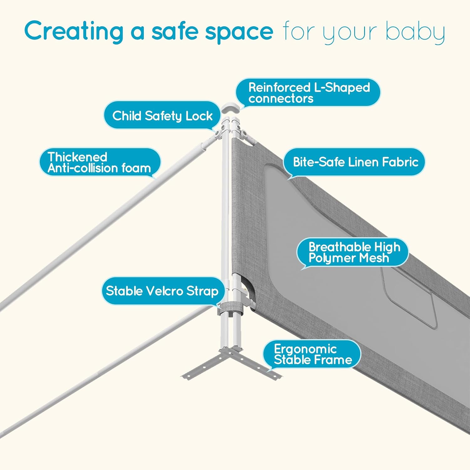 King Size Toddler Bed Rail: 3-Side Protection Bedrail for King Bed - Extral Tall Adjustable Child Safety Side Railing Guards for Infants Kids Child - Image 8