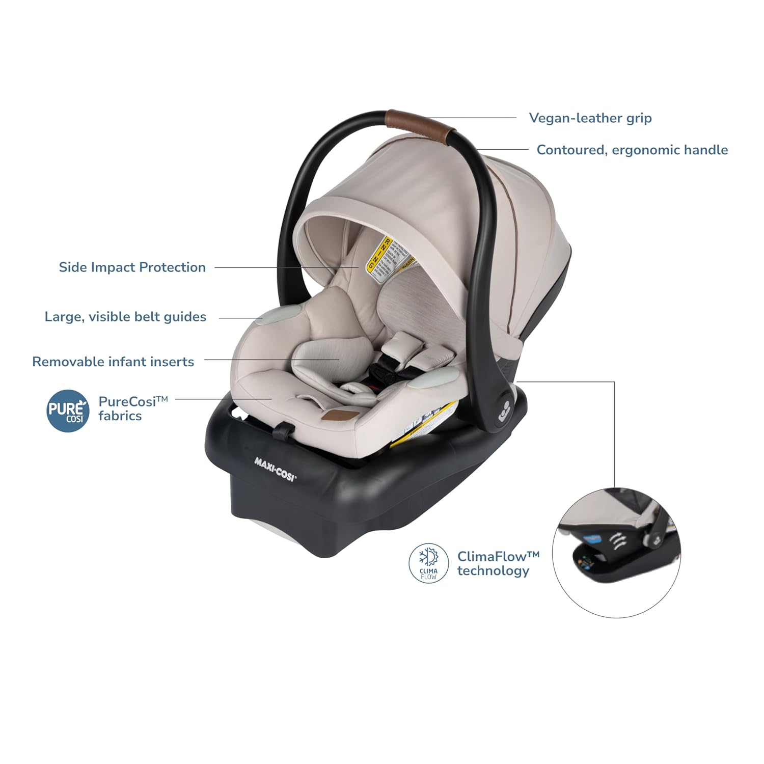 Maxi-Cosi Mico Luxe Infant Car Seat with Base, Rear Facing Car Seat for Babies, Baby Carseat 4-30 lbs, Baby Car Seats, Infant Car Seats, New Hope Tan - Image 3