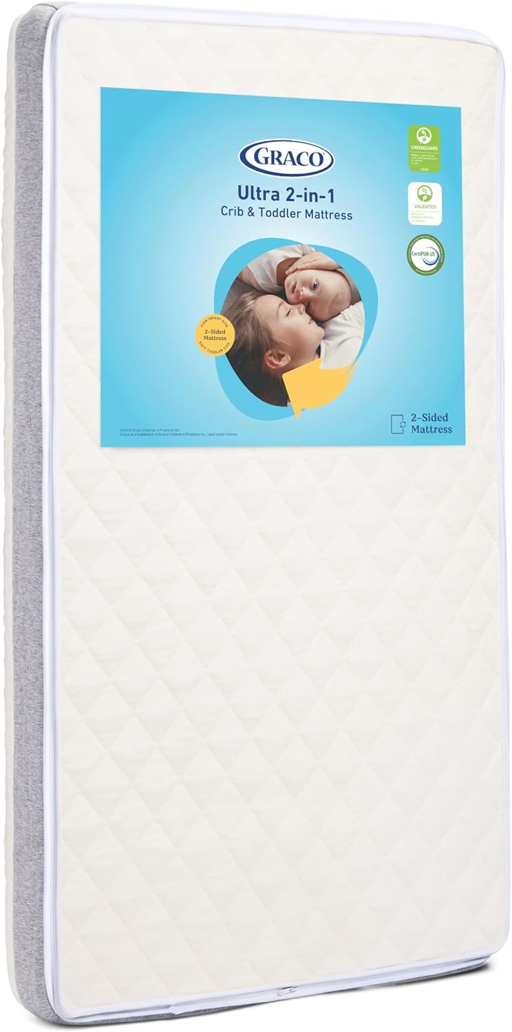 Graco Ultra 2-in-1 Premium Dual Sided Crib & Toddler Mattress - GREENGUARD Gold, CertiPUR-US Certified Foam, Machine Washable Cover with 100% Waterproof Surface, Fits Standard Baby Crib & Toddler Beds - Image 2