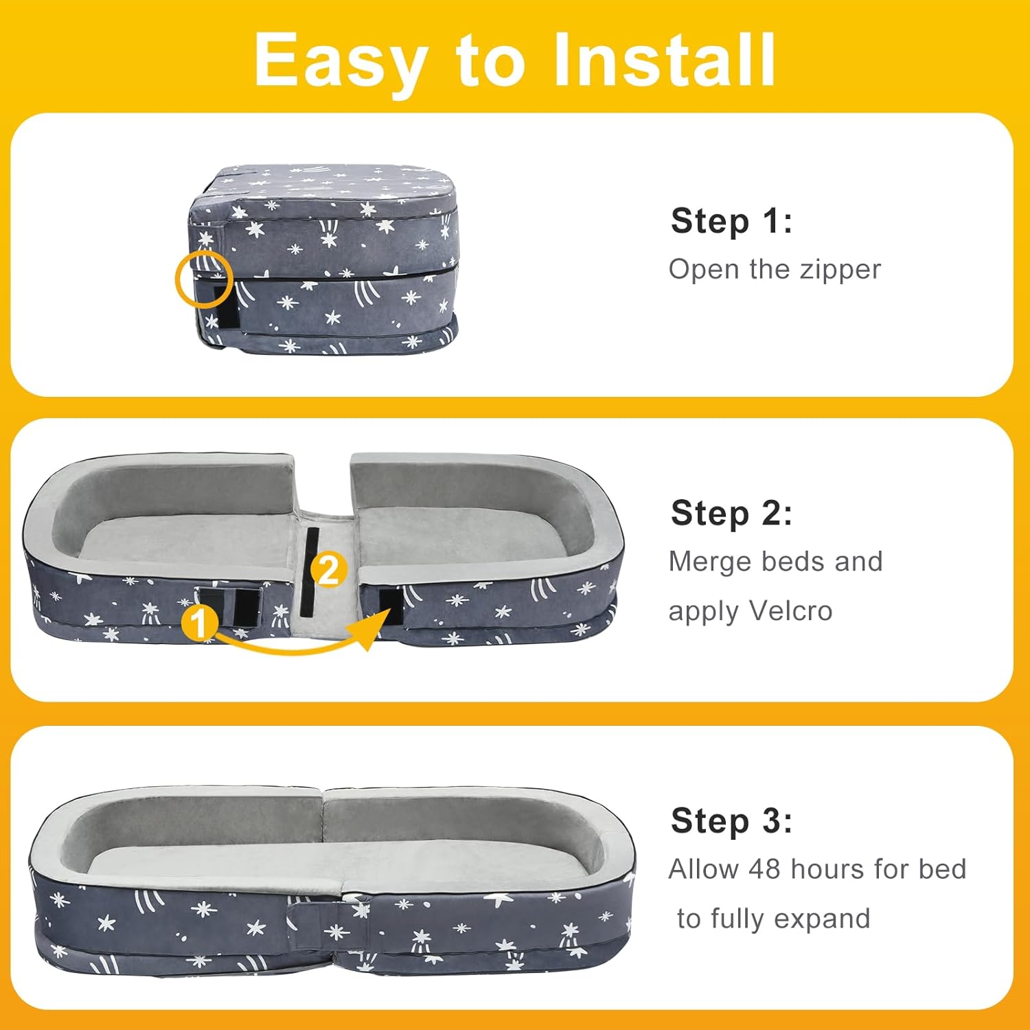 Lvimilio Portable Toddler Travel Bed, Foldable Kids Floor Bed for Home/Travel with Foam Mattres, Toddler Cot for Kids Aged 1-4, Velvet Fabric - Image 7
